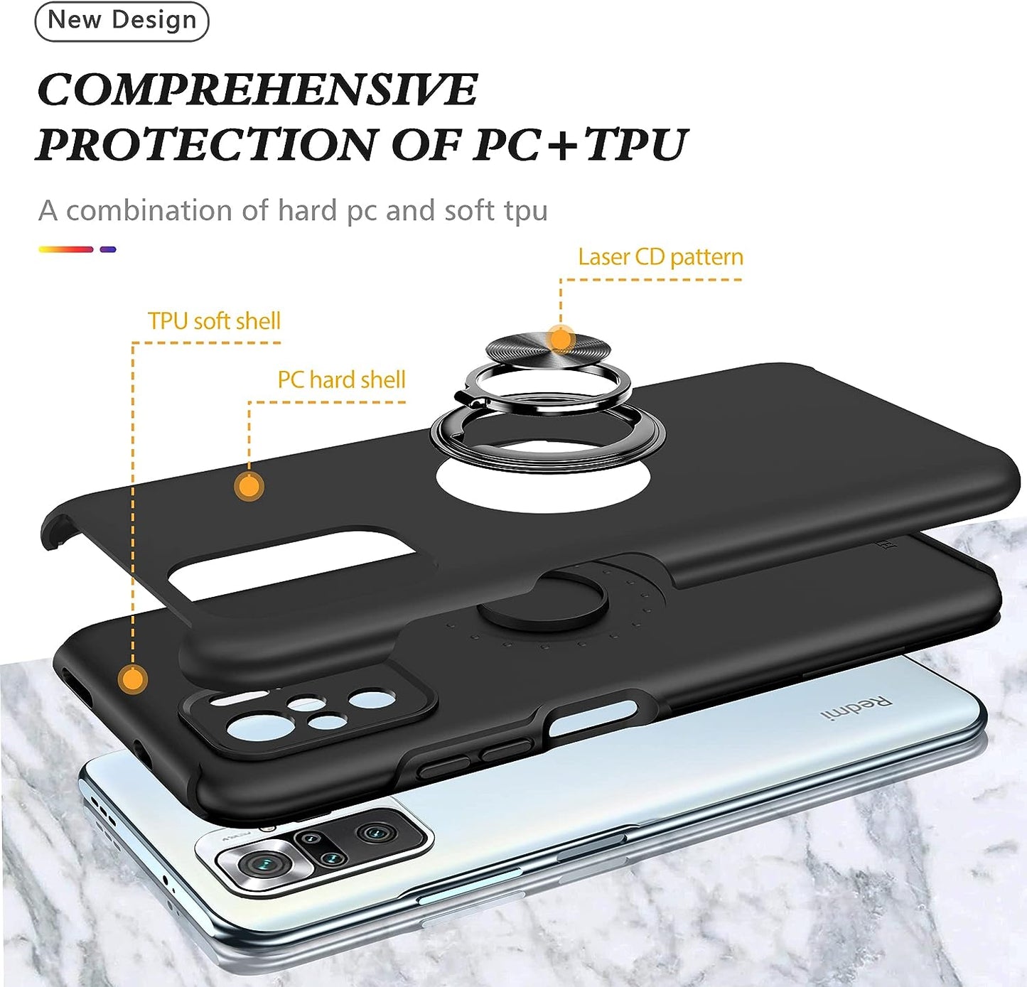 For Xiaomi Redmi Note 10 Pro Case with Screen Protector,Redmi Note 10 Pro Max Case,Soft Touch Military-Grade Heavy Duty with Kickstand Phone Cover for Redmi Note 10 Pro Max (Black)  Generic   