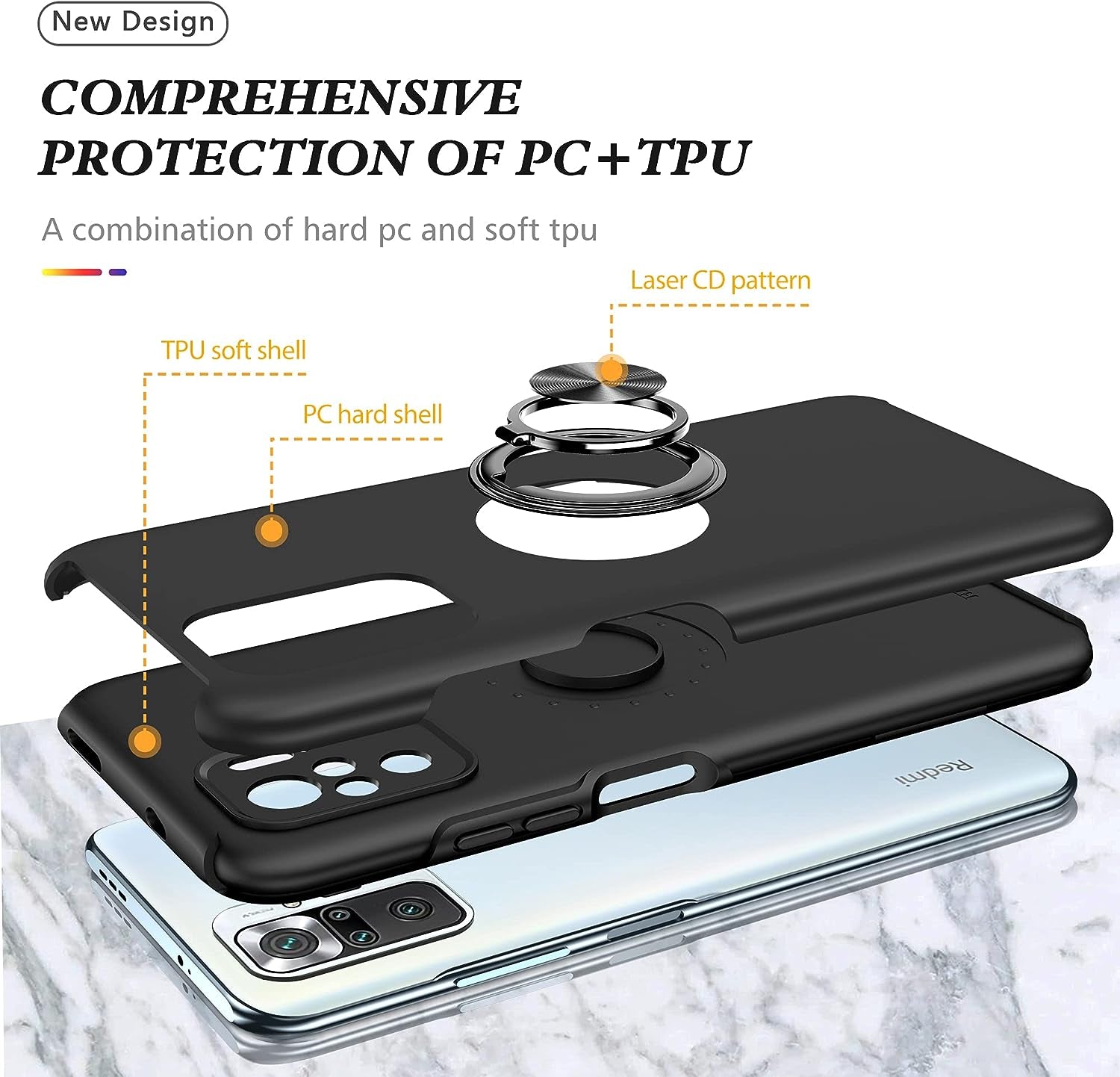 For Xiaomi Redmi Note 10 Pro Case with Screen Protector,Redmi Note 10 Pro Max Case,Soft Touch Military-Grade Heavy Duty with Kickstand Phone Cover for Redmi Note 10 Pro Max (Black)  Generic   