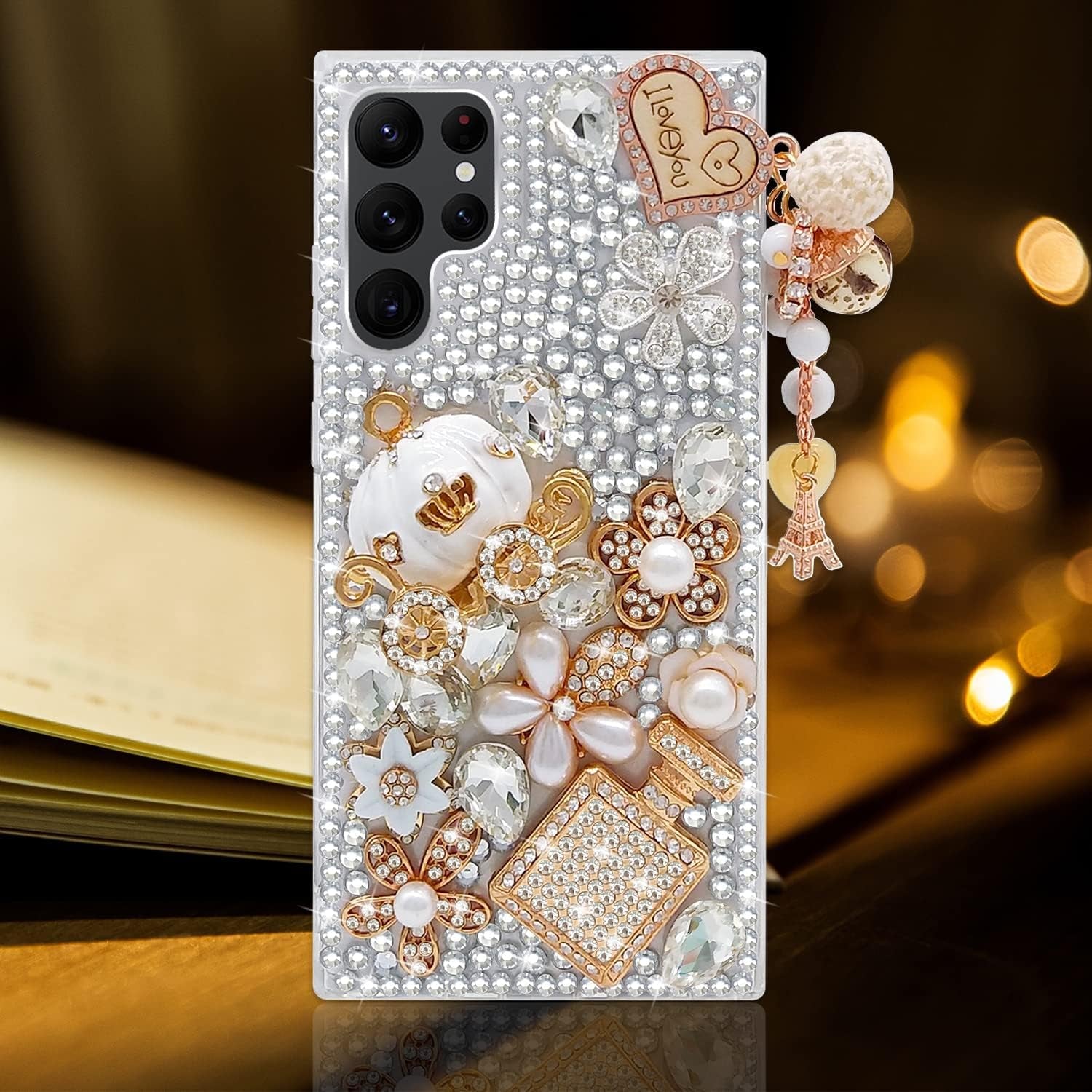 Guppy for Galaxy Note 20 Ultra Case Women Luxury 3D Bling Shiny Rhinestone Diamond Crystal Pearl Handmade Pendant Iron Tower Pumpkin Car Flowers Soft Protective Anti-Fall Case for Galaxy Note 20 Ultra  Guppy Clear Galaxy S23 Ultra 