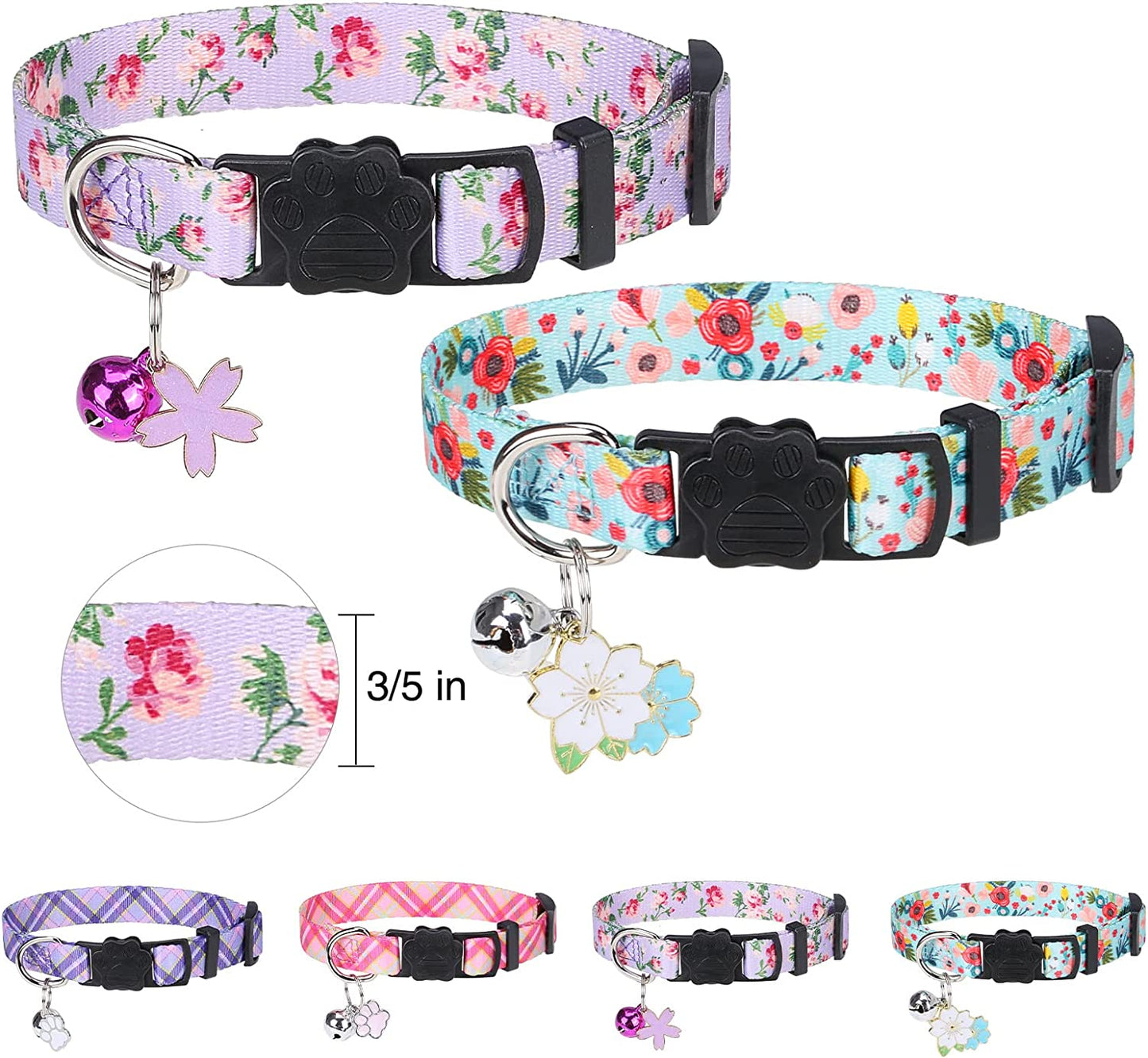 DILLYBUD Reflective Cat Collars Breakaway for Big Cats/Adult Cats Boys and Girls with Bell and Charm, 3/5" Width Safety Buckle Nylon Kitten Collar, 2 Pack Adjustable Soft Cute Pet Collar for Summer  DILLYBUD 2 Pack-Purple+Aqua Blue 3/5" Width 