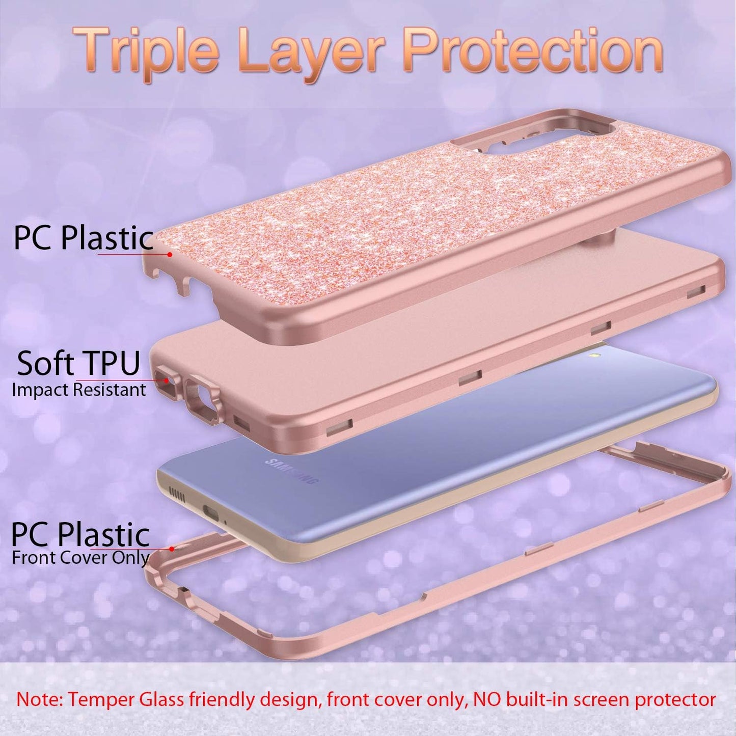 Coolwee Pink Full Protective Case for Galaxy S21 plus 5G Heavy Duty Hybrid 3 in 1 Rugged Shockproof Women Girls Transparent for Samsung Galaxy S21 plus 6.7 Inch Rose Gold  Coolwee   