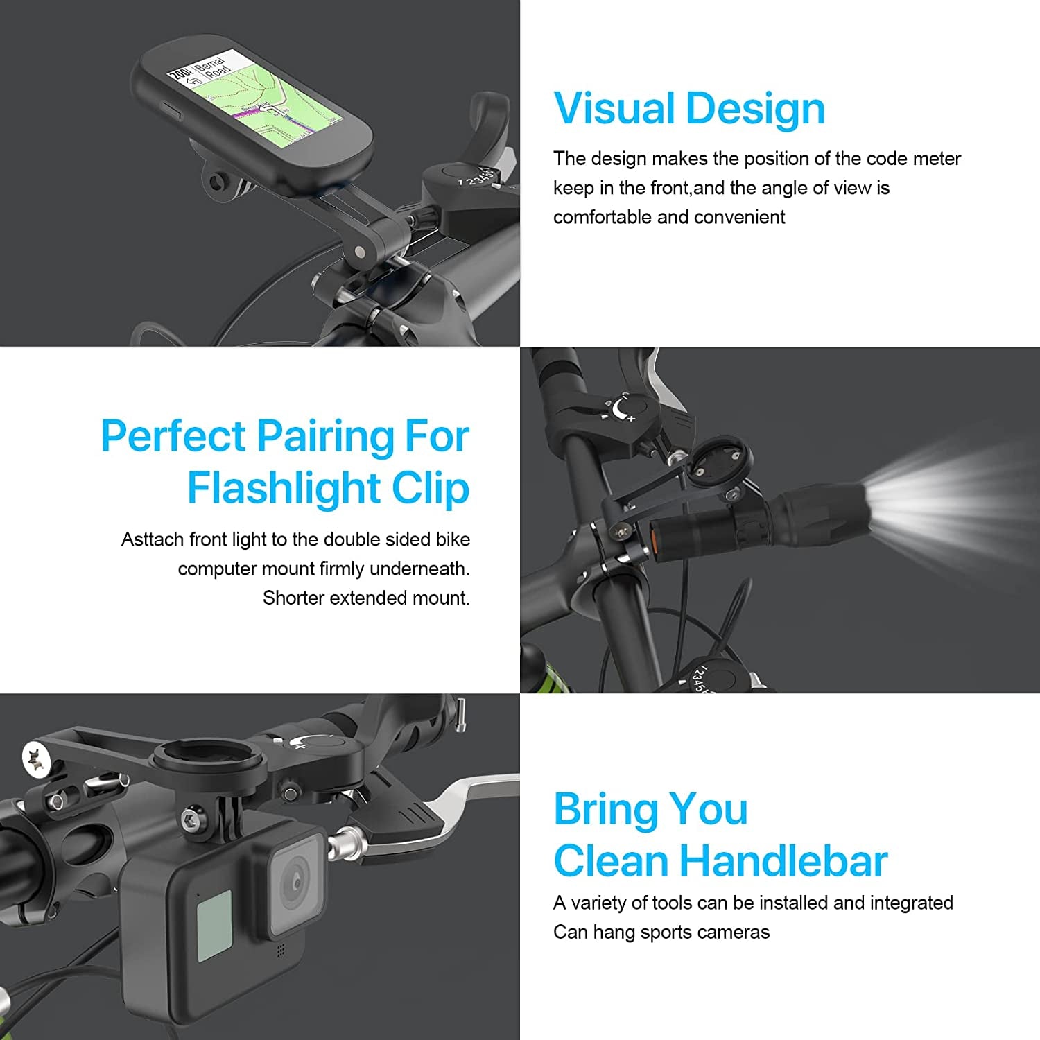 Garmin Edge Wahoo Bike Mount - Out Front Adjustable Bicycle Computer Mount, Extended Mountain Bike Accessories for 38Mm Handlebar, Cycling Phone Bike Light Sports Action Camera Combo Mount (Black)  TOIIOV   