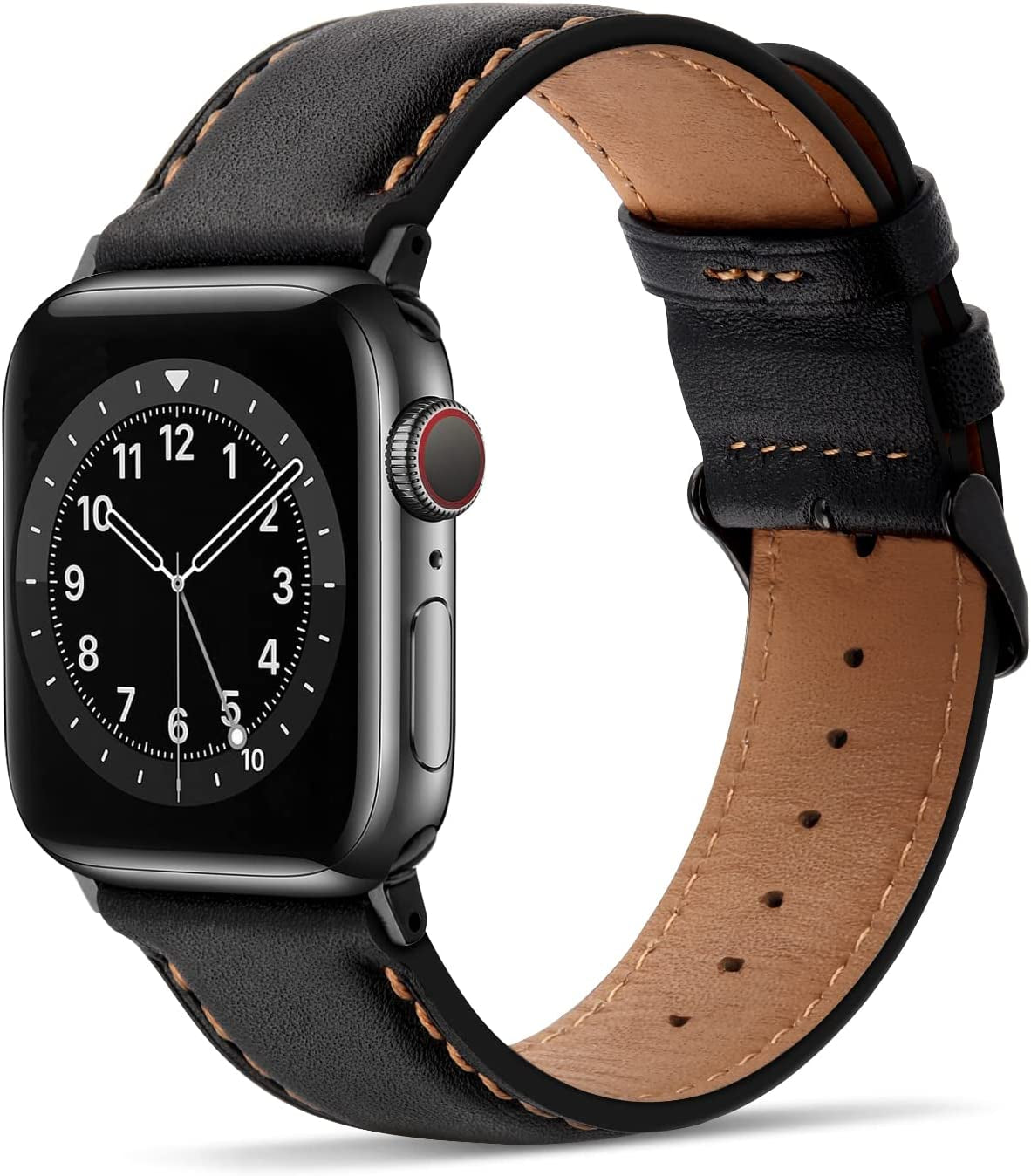 Tasikar Bands Compatible with Apple Watch Band 49Mm 45Mm 44Mm 42Mm Men Genuine Leather Replacement Bands Compatible with Apple Watch Ultra Series 8 7 (45Mm) SE 6 5 4 (44Mm) 3 2 1 (42Mm) - Black  Tasikar   