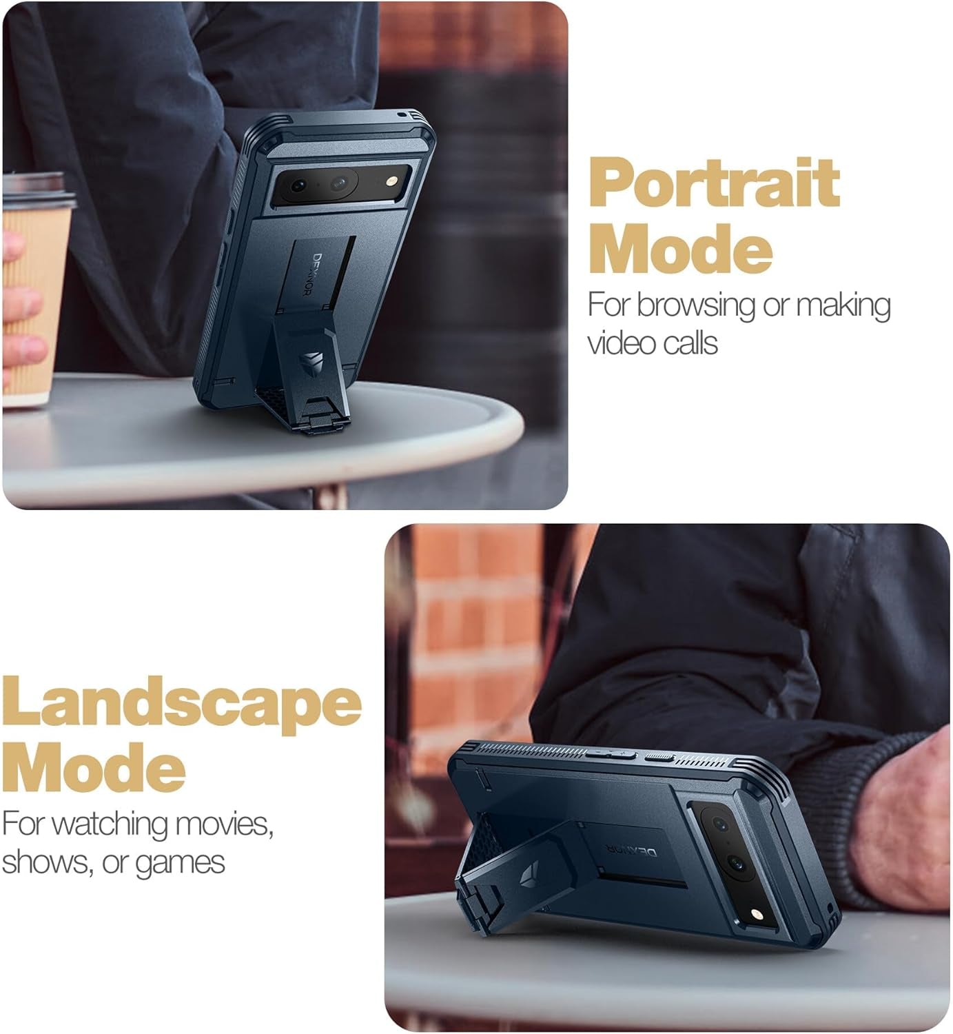 Dexnor Full Body Case for Google Pixel 8, Built-In Screen Protector and Kickstand, [Extra Front Frame] Heavy Duty Military Grade Protection Shockproof Rugged Cover Case for Pixel 8 5G, Grey Blue  Dexnor   