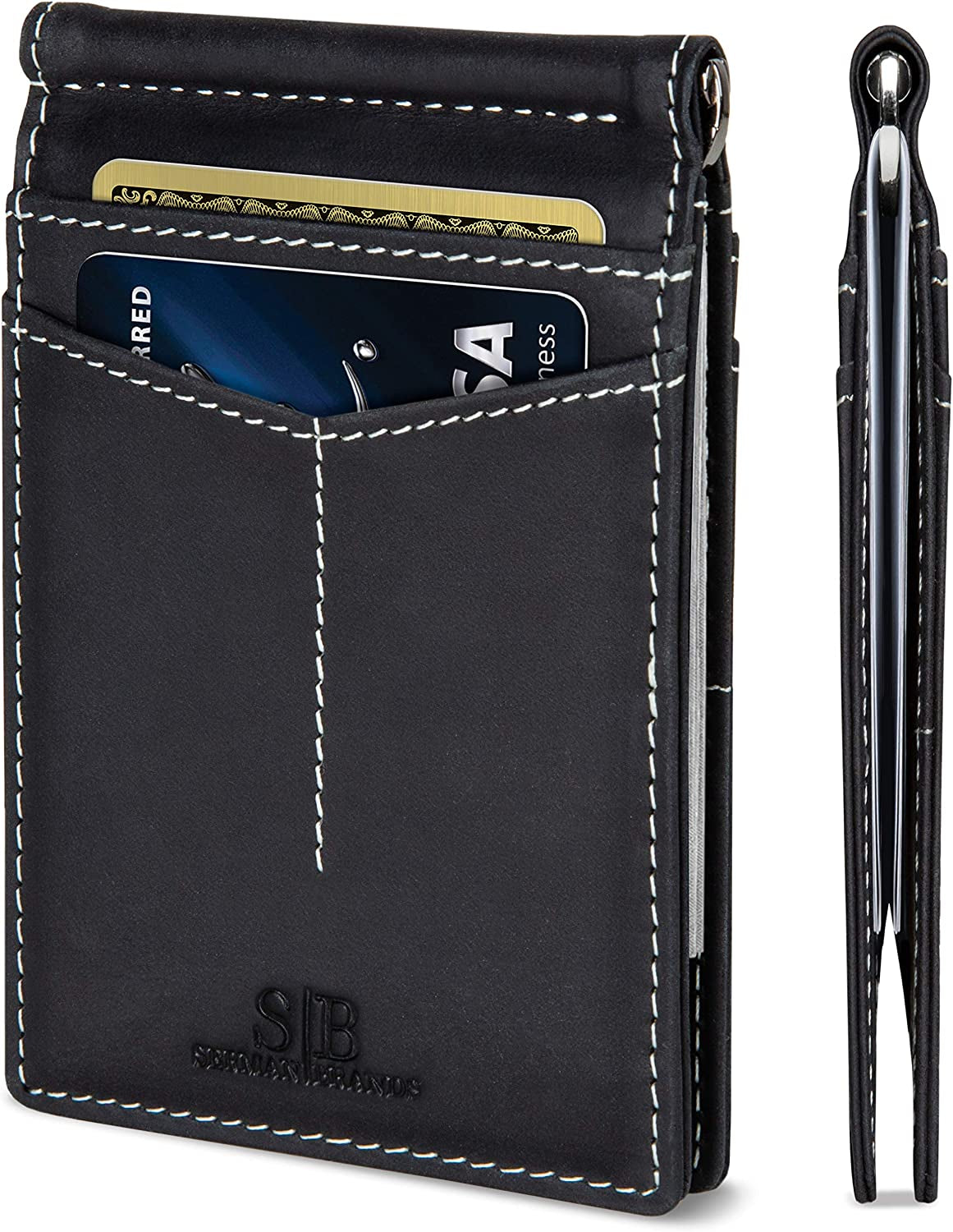 SERMAN BRANDS RFID Blocking Wallet Slim Bifold - Genuine Leather Minimalist Front Pocket Wallets for Men with Money Clip Gift  SERMAN BRANDS Charcoal Black Rogue  