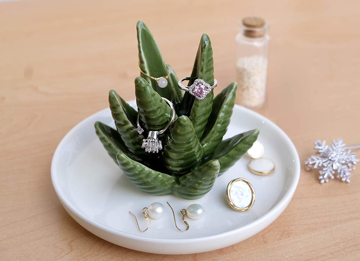 PUDDING CABIN Aloe Ring Holder,Cactus Ring Dish,Jewelry Holder Trinket Tray for Rings Earrings Necklace Organizer,Christmas Gift for Women Girls, Birthday Gift for Women Her  Eastyle   
