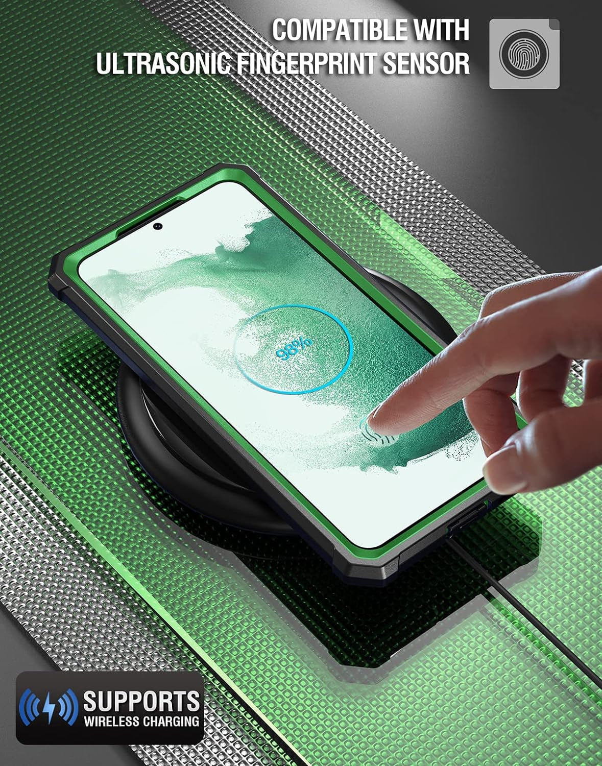 Poetic Guardian Case for Samsung Galaxy S22 5G 6.1" (2022) [6FT Mil-Grade Drop Tested], Built-In Screen Protector Work with Fingerprint ID, Full Body Rugged Shockproof Cover Case, Green/Clear  Poetic   