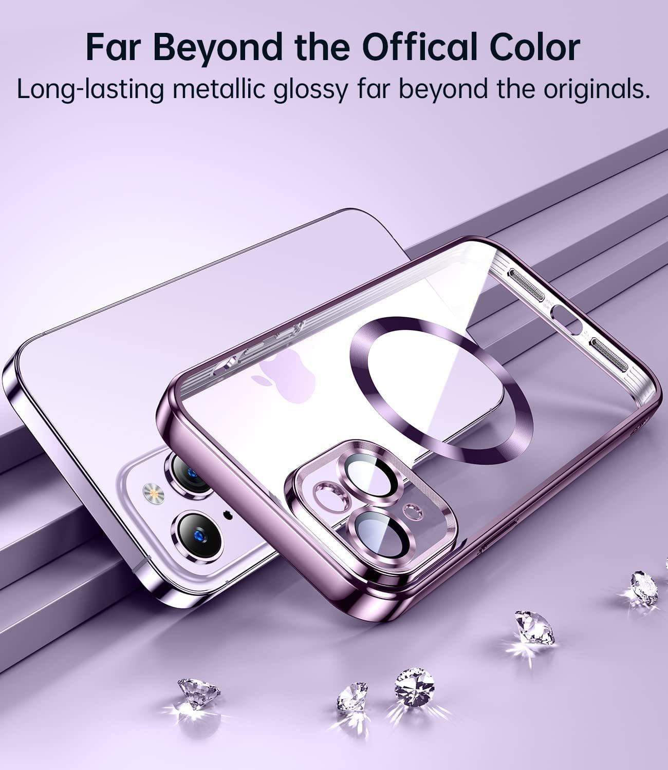 JUESHITUO Magnetic Matallic Glossy Clear for Iphone 14 Case with Full Camera Cover Protection [No.1 Strong N52 Magnets] [Military Grade Drop Protection] for Women Girls Phone Case (6.1")-Purple  JUESHITUO   