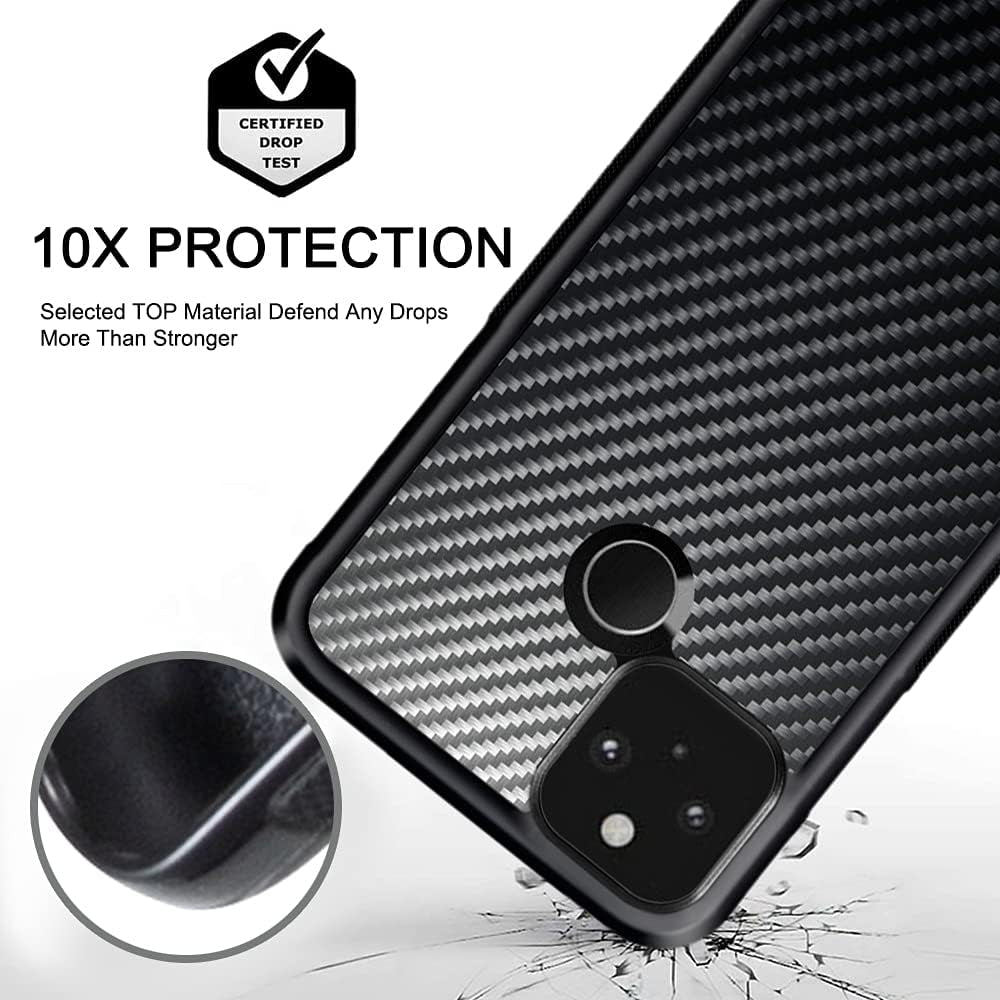 Docarbonfi Protective Case Compatible Google Pixel 5, Heavy Duty Shockproof 3K Carbon Fiber & TPU Bumper Slim Thin Phone Cover, Raised Lip (Screen & Camera Protection) - Glossy Black  Docarbonfi   