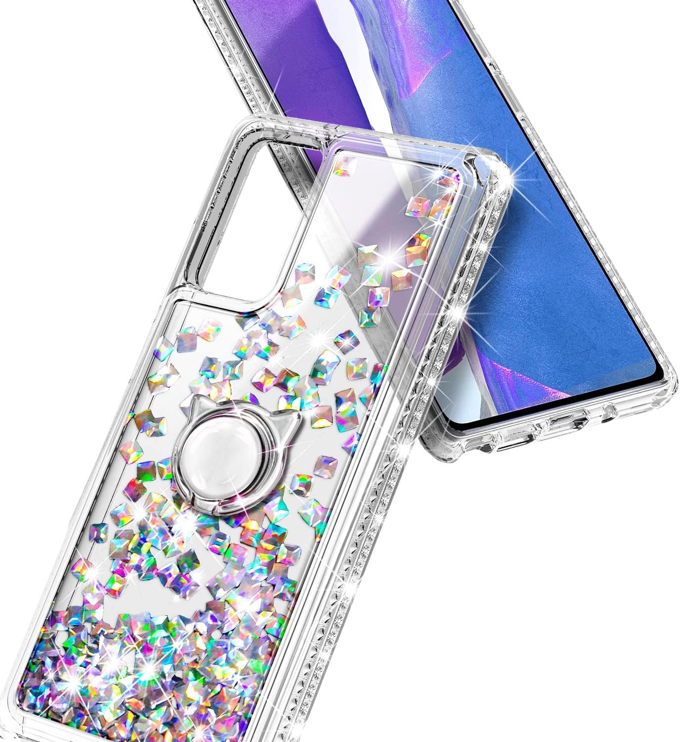 NGB Supremacy Compatible with Samsung Galaxy Note 20/Note 20 5G Case with Tempered Glass Screen Protector, Ring Holder/Wrist Strap, Glitter Liquid Bling Sparkle Floating Girls Cute Case (Gem)  NGB Supremacy   