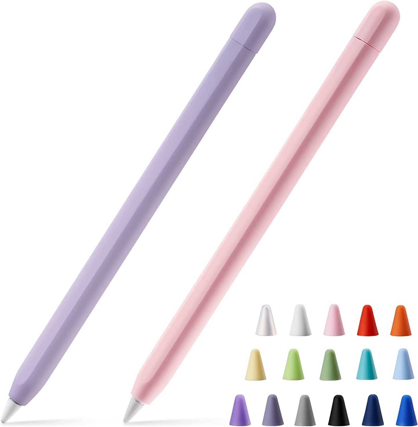 LINGXIU 2 Pack Silicone Case Cover Compatible with Apple Pencil 2Nd Generation, Slim Lightweight Pencil Case Skin Sleeve Accessories and 16 Pcs Nib Covers,16 Colors  LINGXIU   