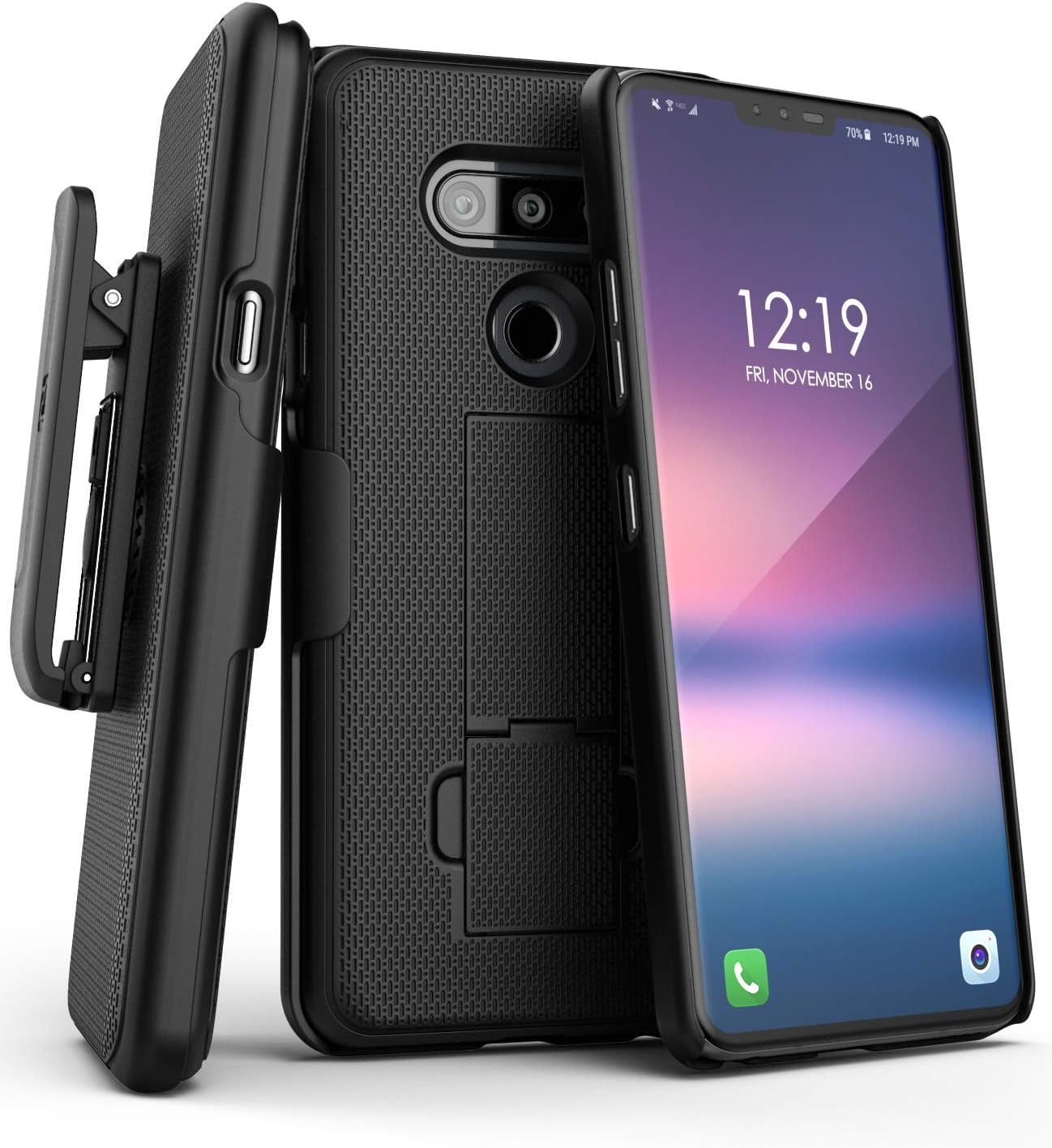 Encased Thin Fit Phone Case for LG V40 Thinq - (Duraclip XC) Holster Shell Combo Belt Clip with Rotating Holster, Black (2018 Release)  Encased   