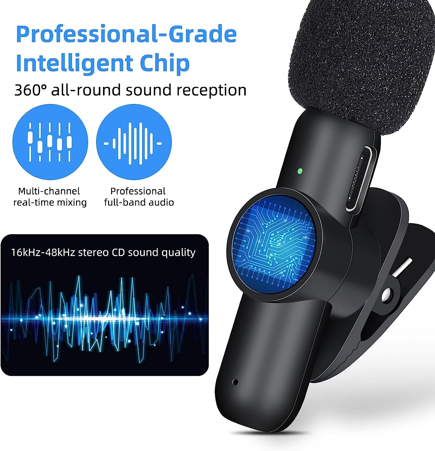 BAKAH Wireless Lavalier Microphone Fit for Iphone Ipad, Lapel Microphone Wireless, 2 Clip on Microphones for Phone Video Recording, Interview, Vlog, Youtube, Tiktok  BAKAH   