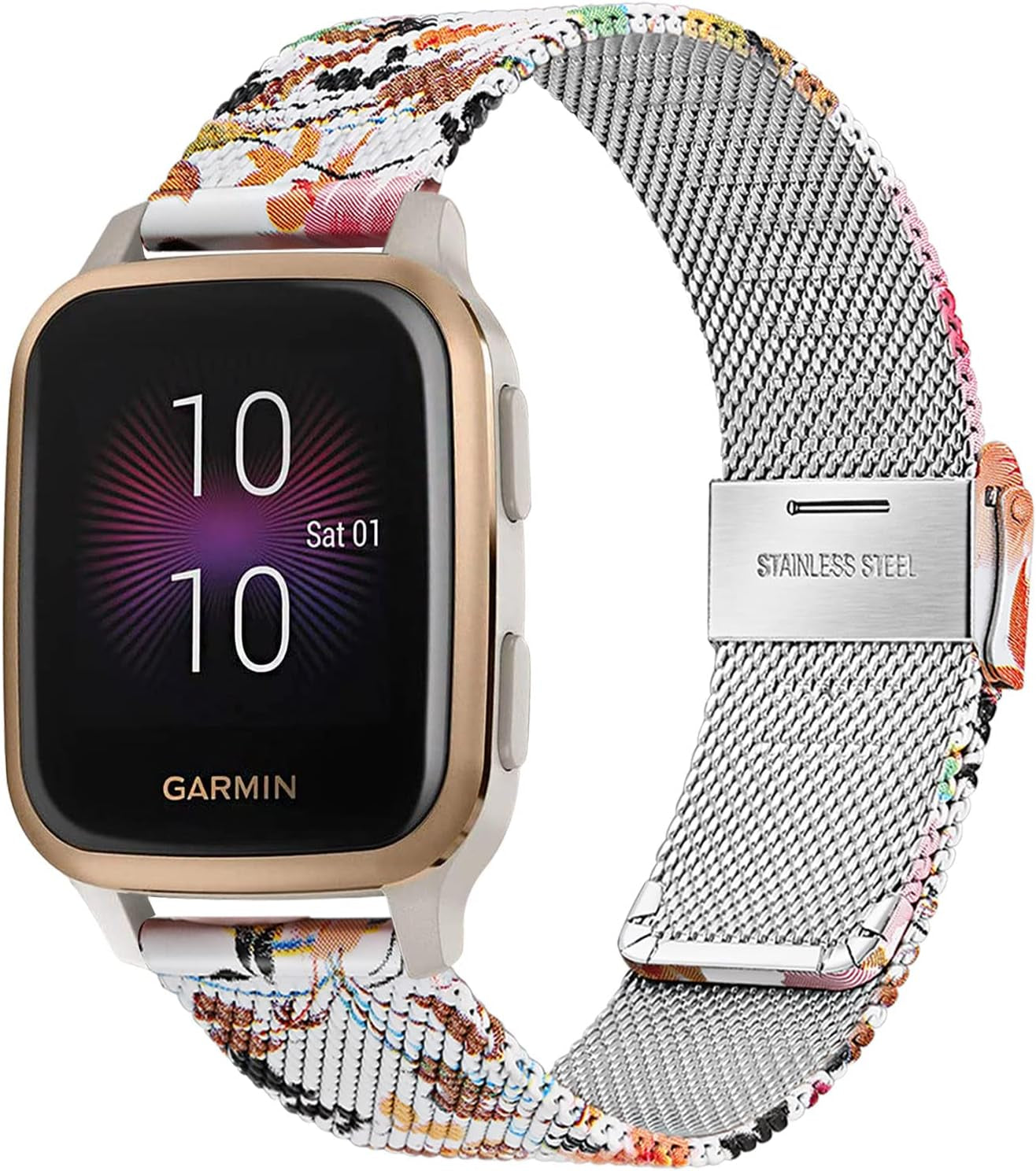 Trumirr Band for Garmin Venu / Venu Sq / Venu Sq 2 Smart Watch, Mesh Woven Stainless Steel Watchband Women Strap for Garmin Venu / Venu Sq / Sq Music Smartwatch  TRUMiRR Flower  