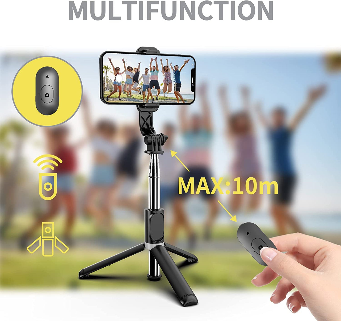 Selfie Stick Tripod, All in One Extendable & Portable Iphone Tripod Selfie Stick with Wireless Remote Compatible with Iphone 14 13 12 11 Pro Xs Max Xr X 8 7, Galaxy Note10/S20/S10/Oneplus 9/9 PRO Etc  LDP   