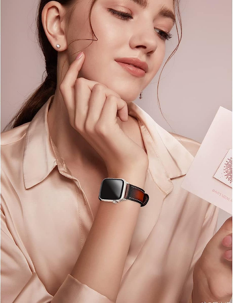 Deeplus Compatible with Apple Watch Band, Genuine Leather Bands 41Mm 40Mm 38Mm 45Mm 44Mm 42Mm Retro Replacement Strap for Iwatch SE Series 7 6 5 4 3 2 1  deeplus   