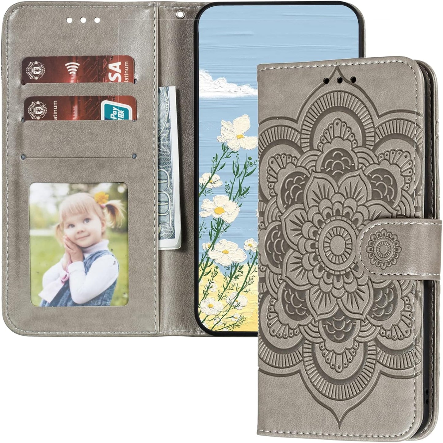 LEMAXELERS for LG V40 Thinq Case Flip Premium Wallet Phone Case PU Leather Mandala Embossed Shockproof Cover with Kickstand Card Holder Cover for LG V40 / LG V40 Thinq Mandala Green LD  LEMAXELERS Ld: Gray  
