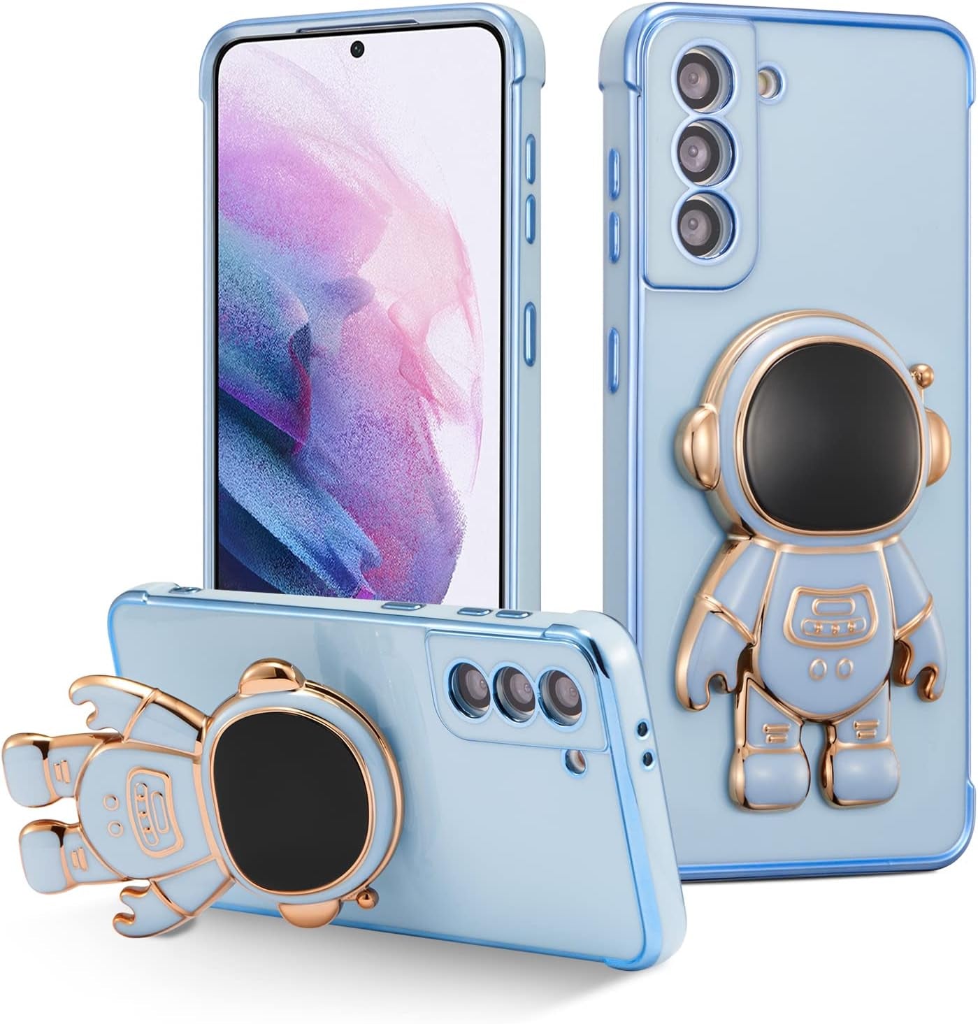 RALEAVO for Samsung Galaxy S21 plus Case Cute 6D Astronaut Case with Stand Function Luxury Plating Case Cover Slim Fit Soft TPU Shockproof Bumper Protective Electroplated Case for Girls Boys,Blue  RALEAVO   