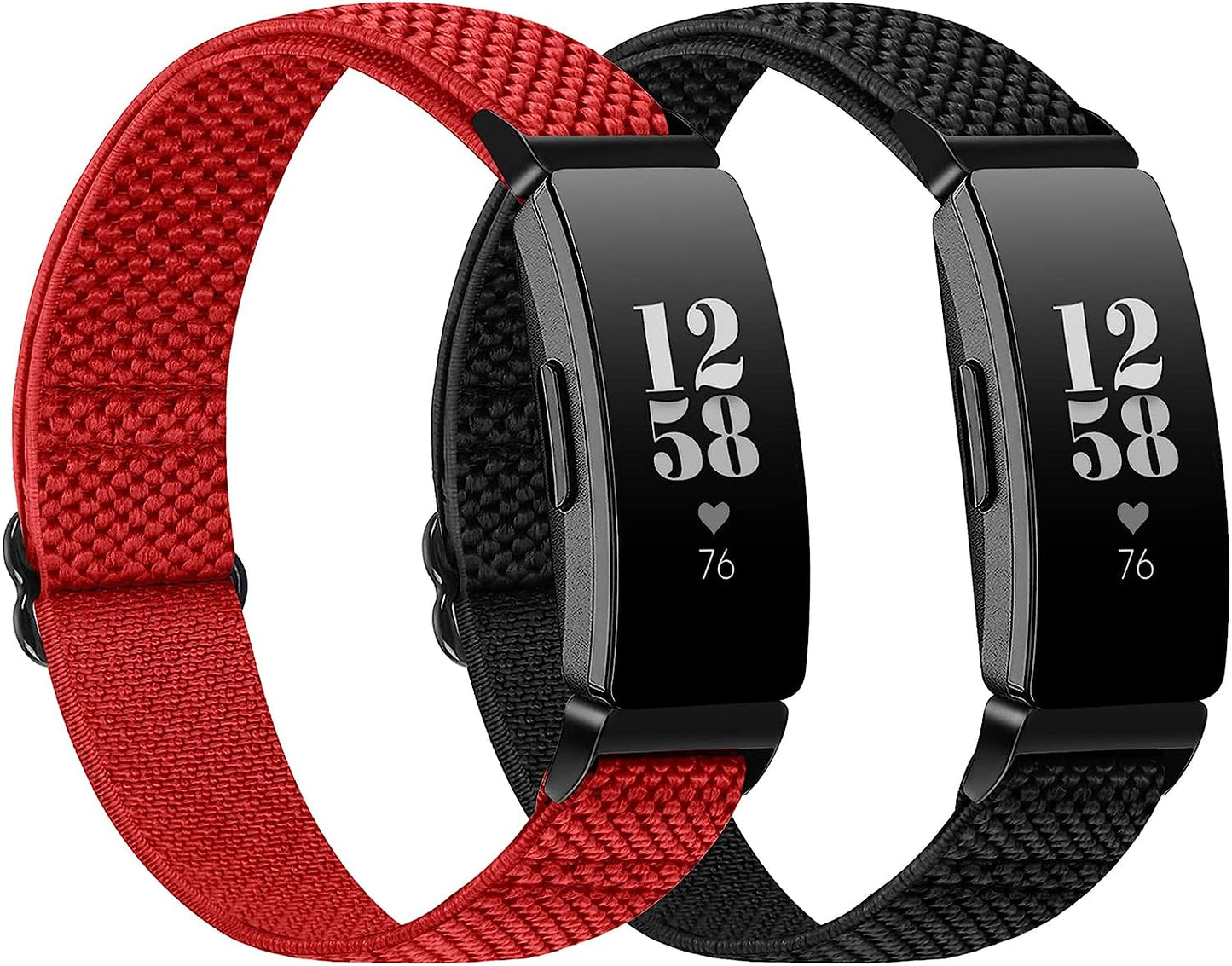 XFYELE Elastic Nylon Band Compatible with Fitbit Inspire 2/ Inspire/Inspire Hr/Inspire Ace 2/ Inspire Ace 3，Adjustable Stretch Breathable Nylon Sport Loop Replacement Strap for Women Men  XFYELE Black-ChinaRed  