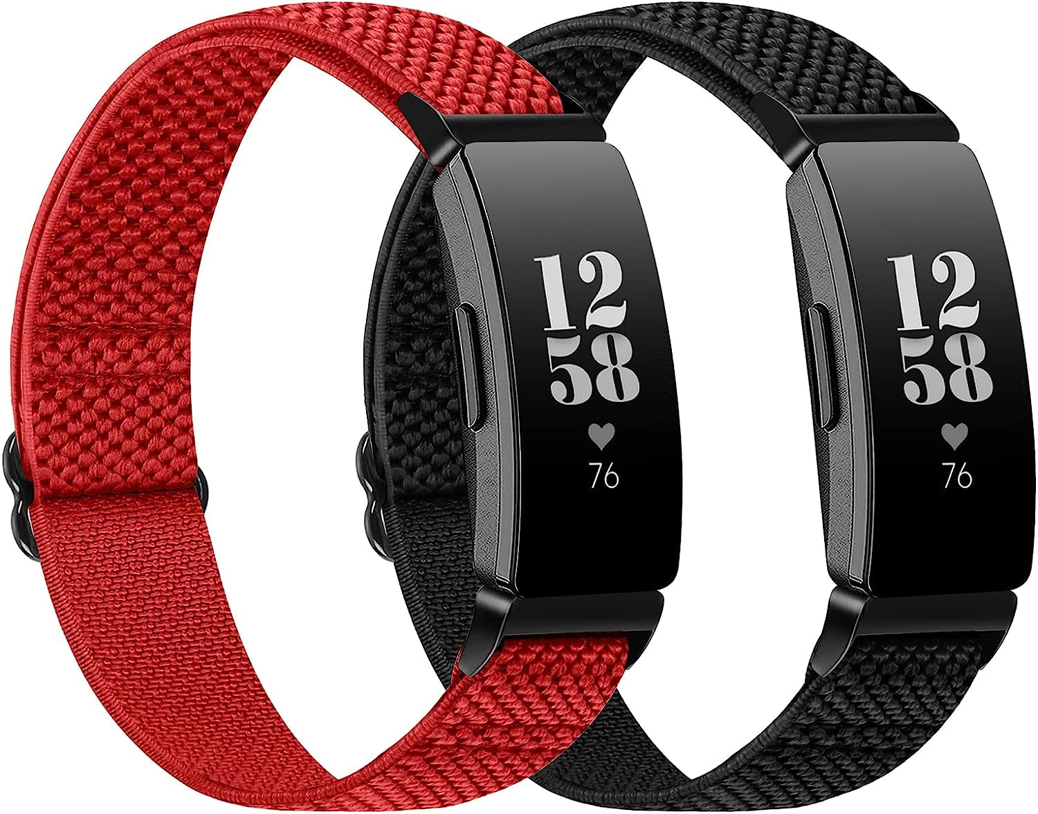 XFYELE Elastic Nylon Band Compatible with Fitbit Inspire 2/ Inspire/Inspire Hr/Inspire Ace 2/ Inspire Ace 3，Adjustable Stretch Breathable Nylon Sport Loop Replacement Strap for Women Men  XFYELE Black-ChinaRed  