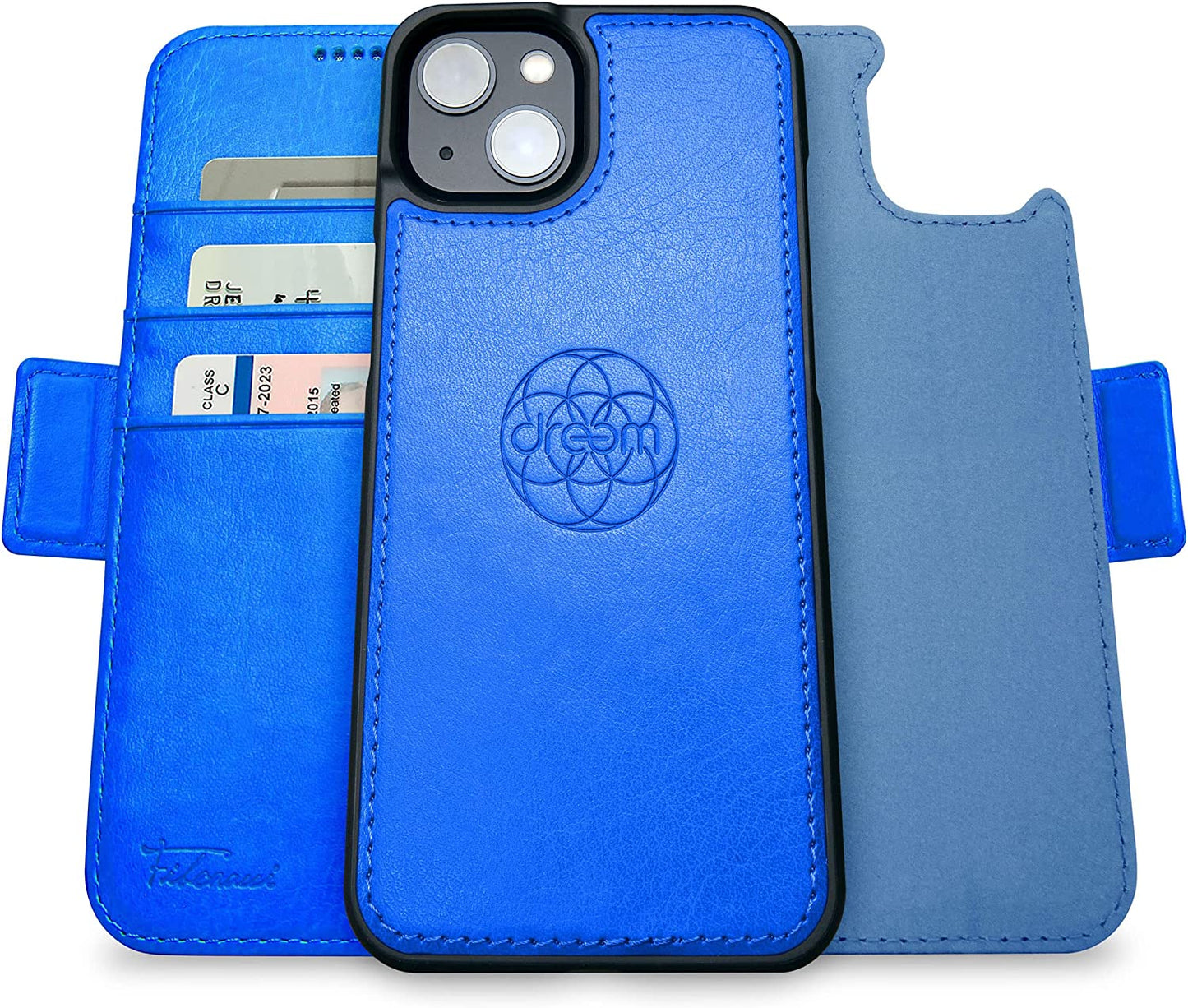 Dreem Fibonacci 2-In-1 Wallet Case for Apple Iphone 14 plus - Luxury Vegan Leather, Magnetic Detachable Shockproof Phone Case, RFID Card Protection, Magsafe Compatible - Black  dreem Ocean iPhone 14 Plus 