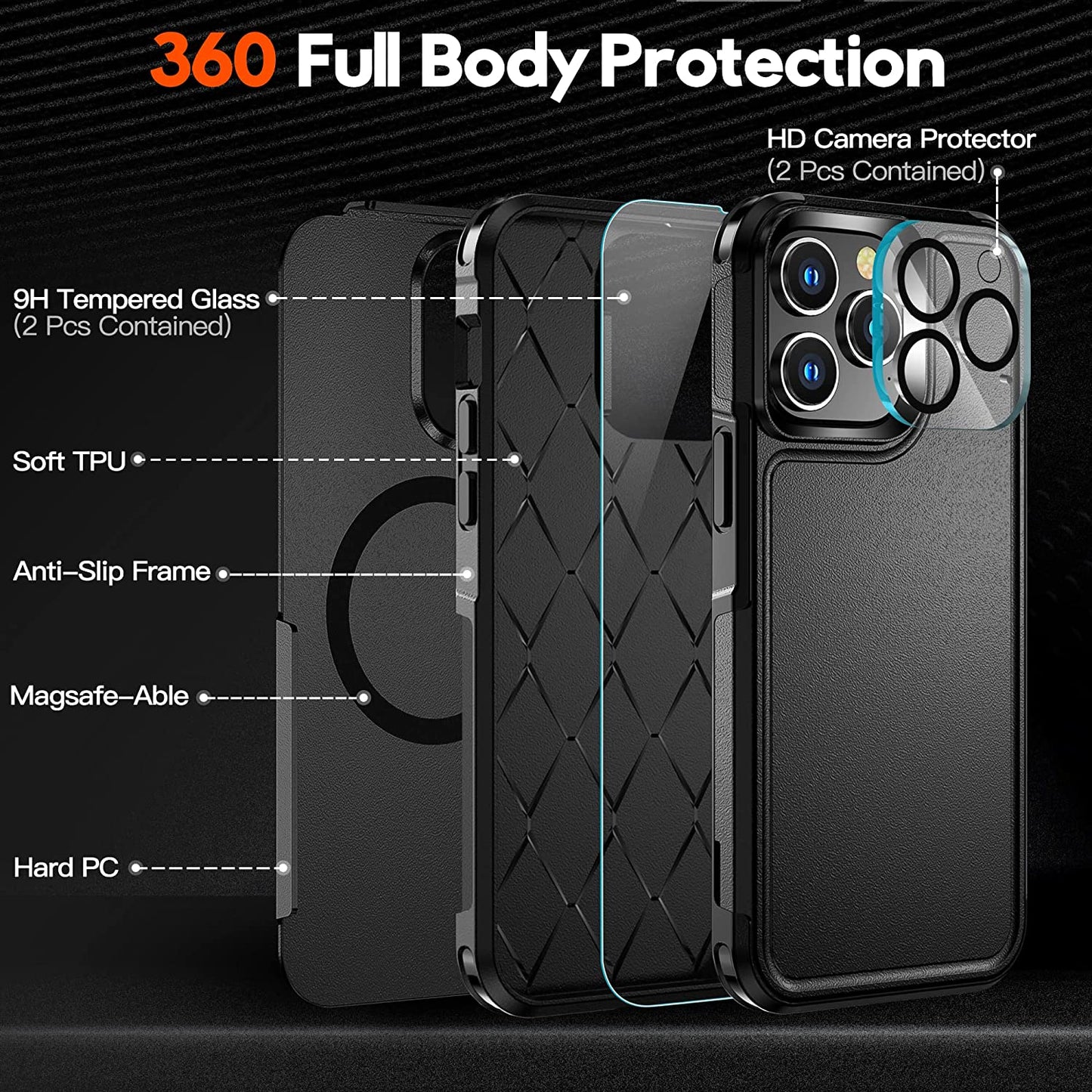 MOZOTER Magnetic for Iphone 14 Pro Max Phone Case [Compatible with Magsafe][Military Grade Drop Protection][Glass Screen Protector+Camera Lens Protector] Heavy Duty Shockproof Case 6.7 Inch-Black  MOZOTER   