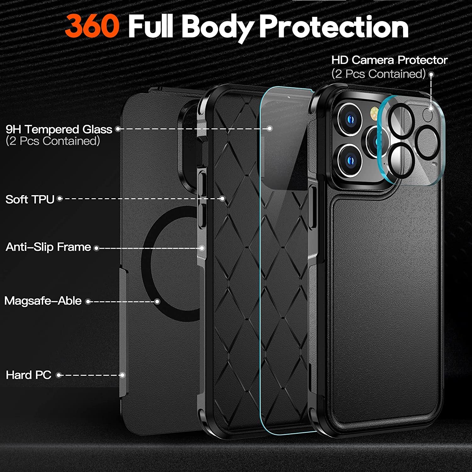 MOZOTER Magnetic for Iphone 14 Pro Max Phone Case [Compatible with Magsafe][Military Grade Drop Protection][Glass Screen Protector+Camera Lens Protector] Heavy Duty Shockproof Case 6.7 Inch-Black  MOZOTER   