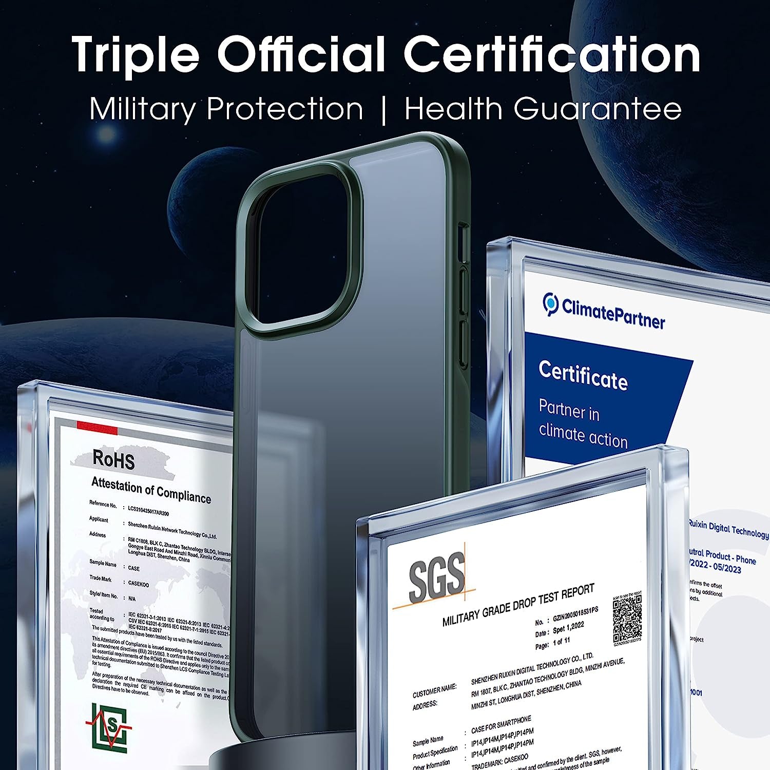 CASEKOO [SGS Tested] Newly Matte Green Iphone 14 Pro Case [10FT Mil-Grade Protection] Anti-Fingerprints & Anti-Scratch Durable Translucent Back Anti-Slip Frame Iphone 14 Pro Phone Case, Green  CASEKOO   