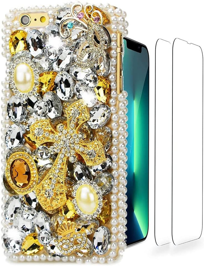 Luziun Glitter Design Phone Case Compatible with Google Pixel 6 Pro - 3D Luxury Girls Women Shiny Bling Handcrafted Protective Cover with Screen Protector (2 Pack) - Hot Pink Peacock  LUZiUN Gold Cross - Case Design For Samsung Galaxy A52S 5G 