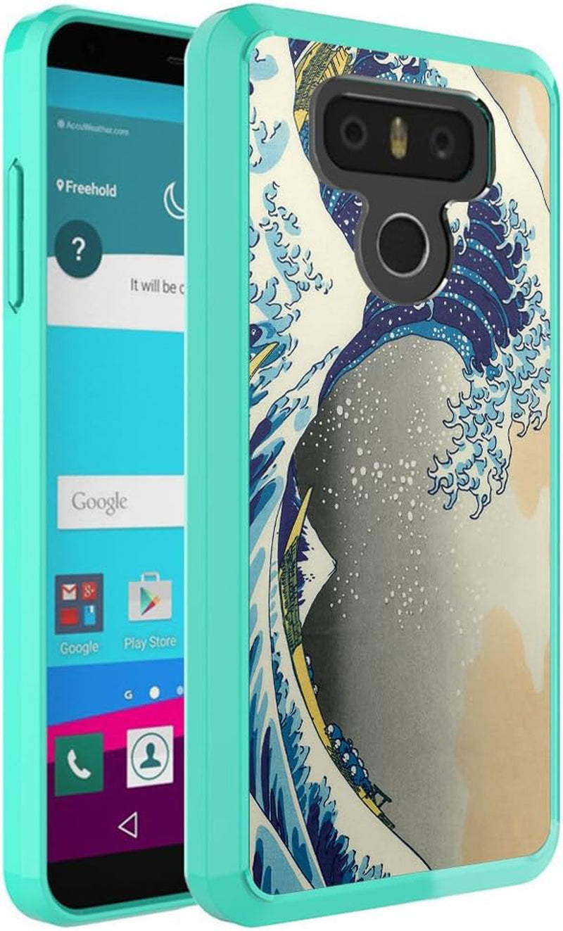 Capsule Case for LG G6 [Hybrid Slim Shockproof Heavy Duty Hard Back Shield Fused TPU Edge Bumper Cute Girly Women Case Teal Mint Green] for LG G6 - (The Great Wave off Kanagawa)  HRWireless   