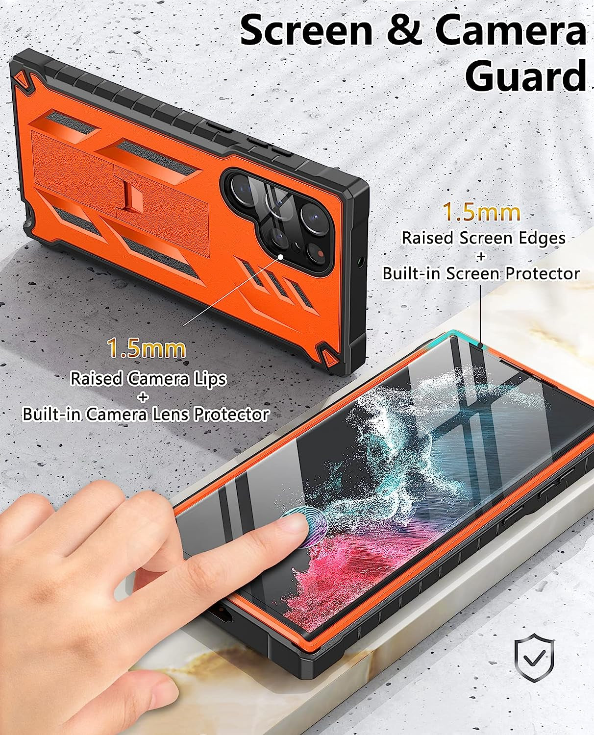 FNTCASE for Samsung Galaxy S22 Ultra Case: Built-In Screen Protector & Kickstand & Belt-Clip Holster, Extra Front Frame Full-Body Dual Layer Rugged Heavy Duty Shockproof Protective Phone Cover-Orange  FNTCASE   