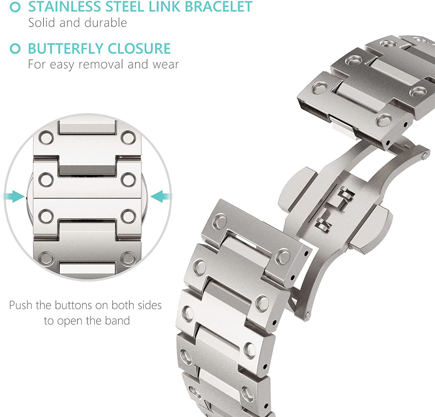 Fullife Compatible with Apple Watch Ultra Band 49Mm 45Mm 44Mm 42Mm Stainless Steel Metal Link with Butterfly Clasp for Men Women for Iwatch Series 8 Series 7 SE/6/5/4/3/2/1, Titanium  Fullife   