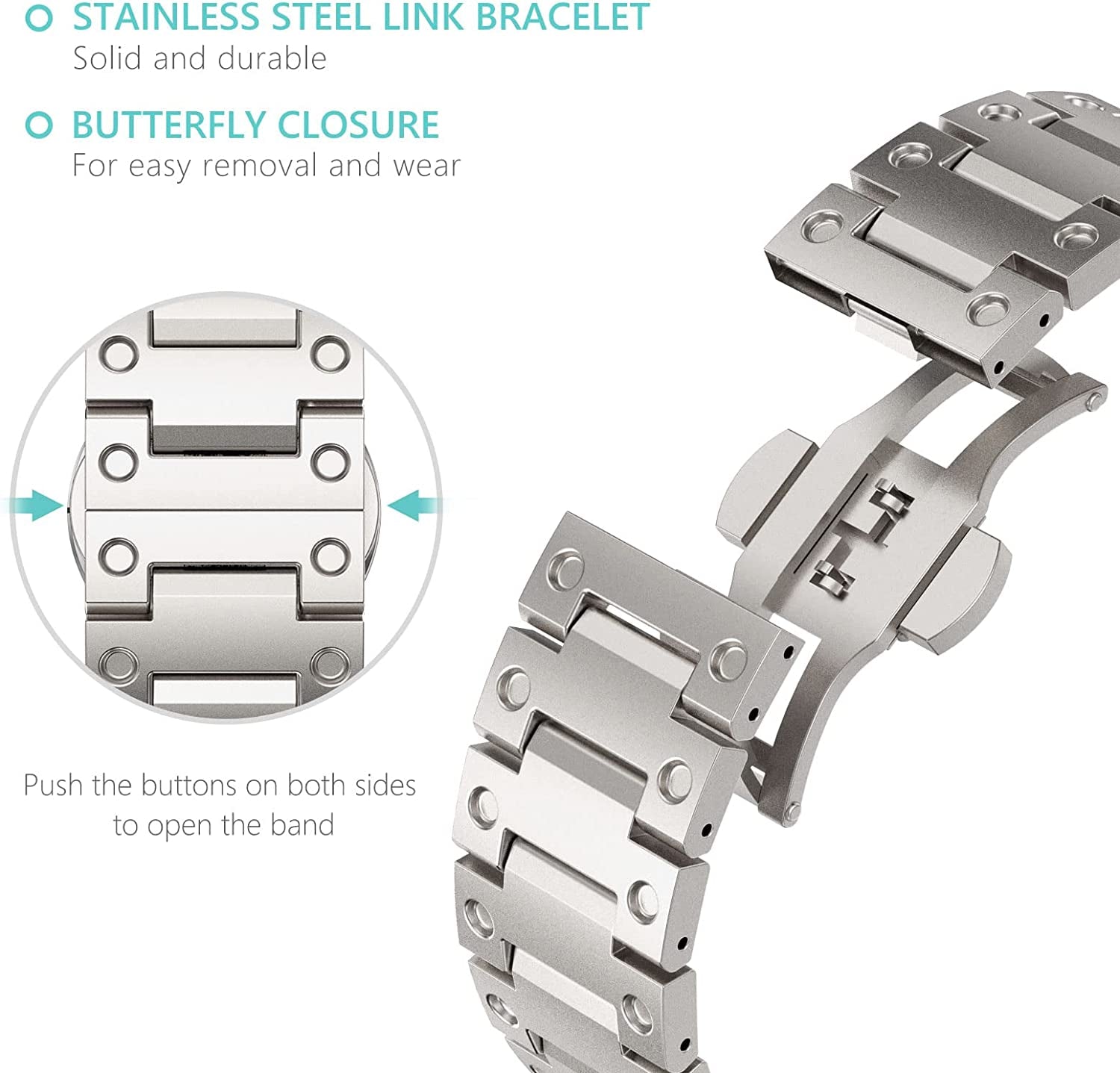 Fullife Compatible with Apple Watch Ultra Band 49Mm 45Mm 44Mm 42Mm Stainless Steel Metal Link with Butterfly Clasp for Men Women for Iwatch Series 8 Series 7 SE/6/5/4/3/2/1, Titanium  Fullife   