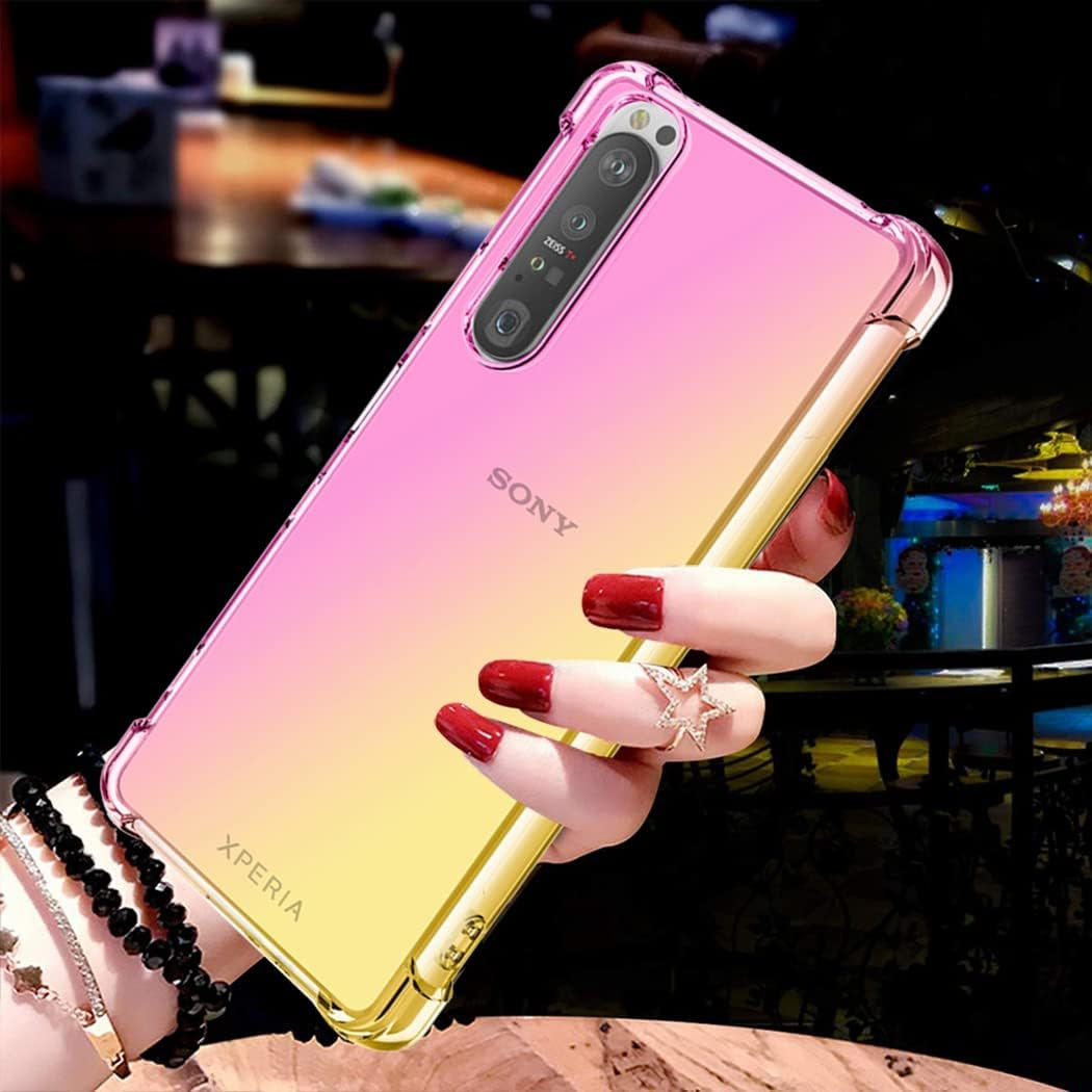 Ueokeird for Sony Xperia 5 Iii/Xperia 5III 5G XQ-BQ72 Case, Clear Cute Gradient Phone Case Slim anti Scratch Flexible TPU Cover Shockproof Protective Case for Sony Xperia 5 III (Pink/Gold)  Ueokeird   