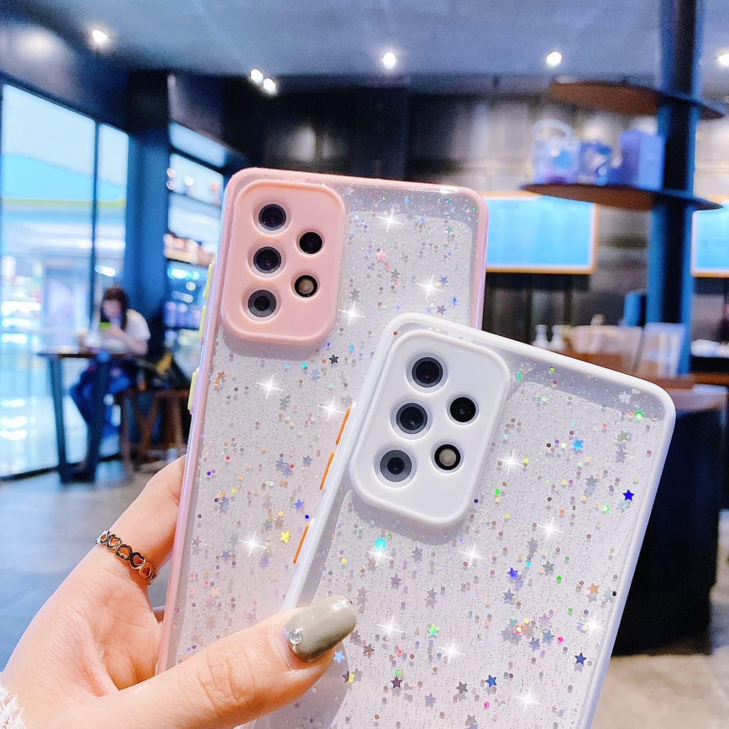 HJWKJUS Compatible with Samsung Galaxy S22 Case for Women Girls,Soft Slim Fit Full-Around Protective Cute Clear Sparkly Bling Star Phone Case Glitter Cover for Samsung Galaxy S22-White  JWKJ   