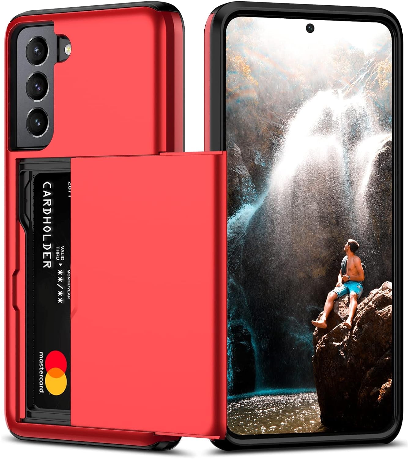 Nvollnoe for Samsung S21 Ultra Case with Card Holder Dual Layer Heavy Duty Protective Galaxy S21 Ultra Case Hidden Card Slot Slim Wallet Case for Samsung S21 Ultra(Rose Gold)  Nvollnoe Red For Galaxy S21 Fe-6.4'' 