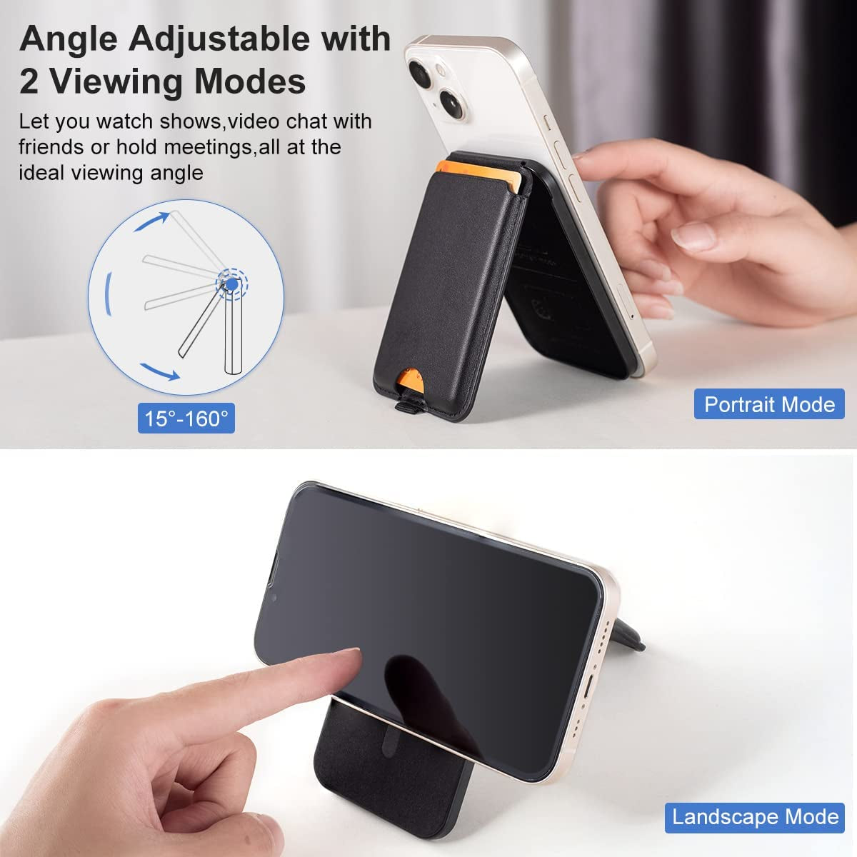 Liuzidit Magnetic Leather Phone Wallet Holder for Iphone,Compatible with Iphone Magsafe Wallet Stand for Iphone 14/13/12 Series with Magsafe or Phones with Magnetic Suction Case,Black  Liuzidit   