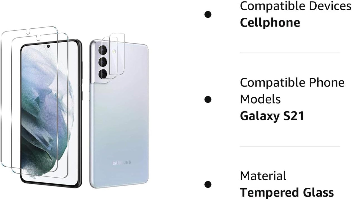 Galaxy S21 Tempered Glass Screen Protector + Camera Lens Protector [ 2 + 2 Pack ][Case Friendly] [Anti-Scratch] [Ultrasonic Fingerprint Unlock] Clear HD Glass Protective Film for Samsung Galaxy S21  BIGFACE   