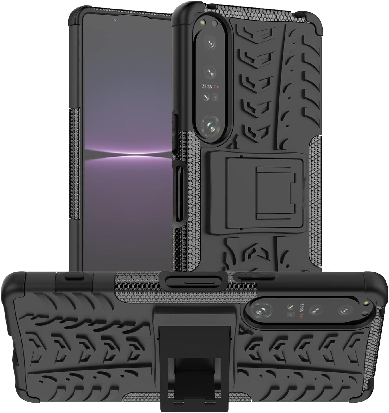 Compatible with Sony Xperia 1 IV with Built-In Kickstand 360° Full Body Shockproof Military Grade Heavy Duty Protective Phone Case for Sony Xperia 1 IV  Joie & Joho Black  