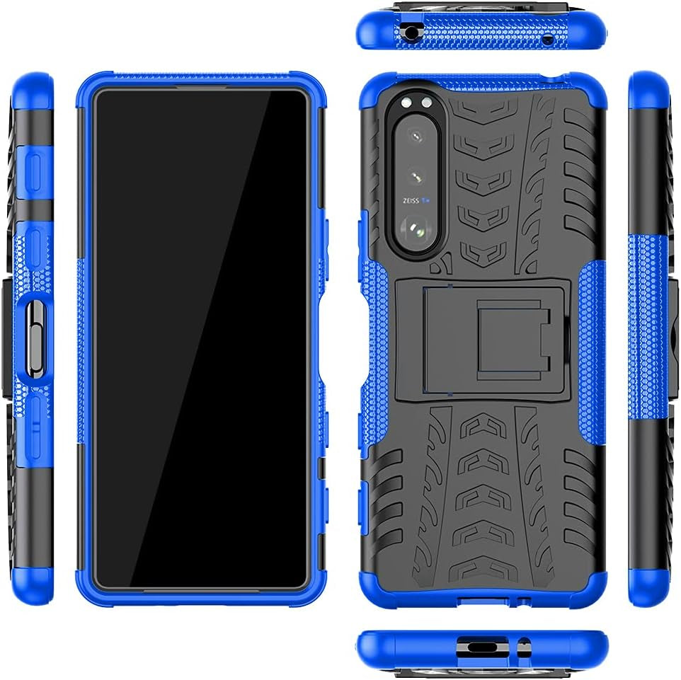 Asuwish Phone Case for Sony Xperia 5 III 3 / Xperia5Iii 5G with Tempered Glass Screen Protector and Slim Stand Hybrid Heavy Duty Rugged Protective Cell Cover Experia 5III 5G XQ-BC72 Women Men Red  Asuwish Blue For Sony 5 Iii 