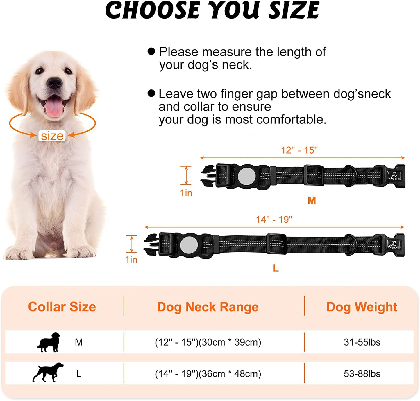 Airtag Dog Collar, Light Duty Air Tag Dog Collar, Reflective Apple Air Tag Dog Collar with Airtag Holder, Sturdy and Durable, Pet Collar for Small Medium Large Dogs. (M, Black)  HoneyJar   