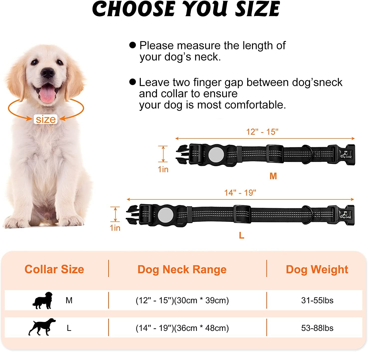 Airtag Dog Collar, Light Duty Air Tag Dog Collar, Reflective Apple Air Tag Dog Collar with Airtag Holder, Sturdy and Durable, Pet Collar for Small Medium Large Dogs. (M, Black)  HoneyJar   