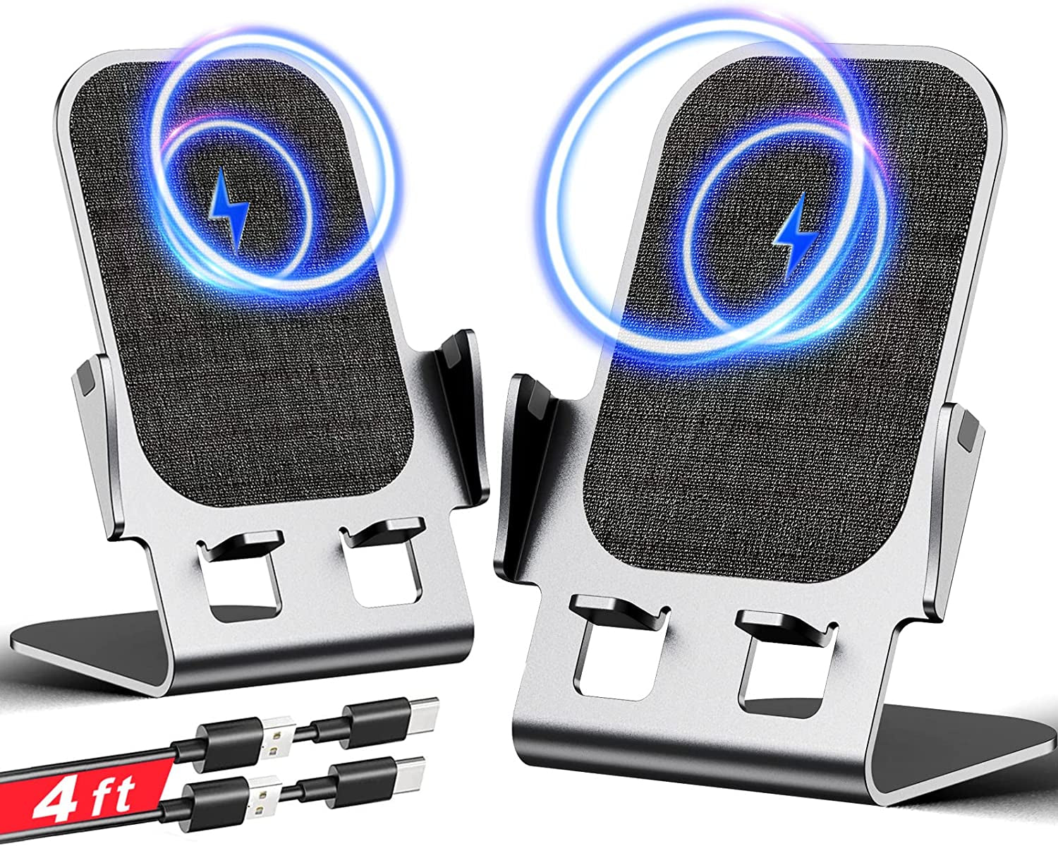 Wireless Charger, 15W Fast Wireless Charging, Ultra-Thin Aluminum Alloy Cell Phone Stand, Compatible with Iphone 14/13/12/11/X/8 Series, Samsung, Motorola, Huawei, Oneplus, Pixel, Qi Certified Device  Venere Grey 2Pack  