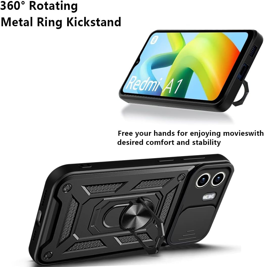 Ccsmall Case for Xiaomi Redmi A1 with Slide Camera Cover, Military Grade Drop Protective Phone Cover Case with Ring Kickstand for Xiaomi Redmi A1 SJ Green  CCSmall   