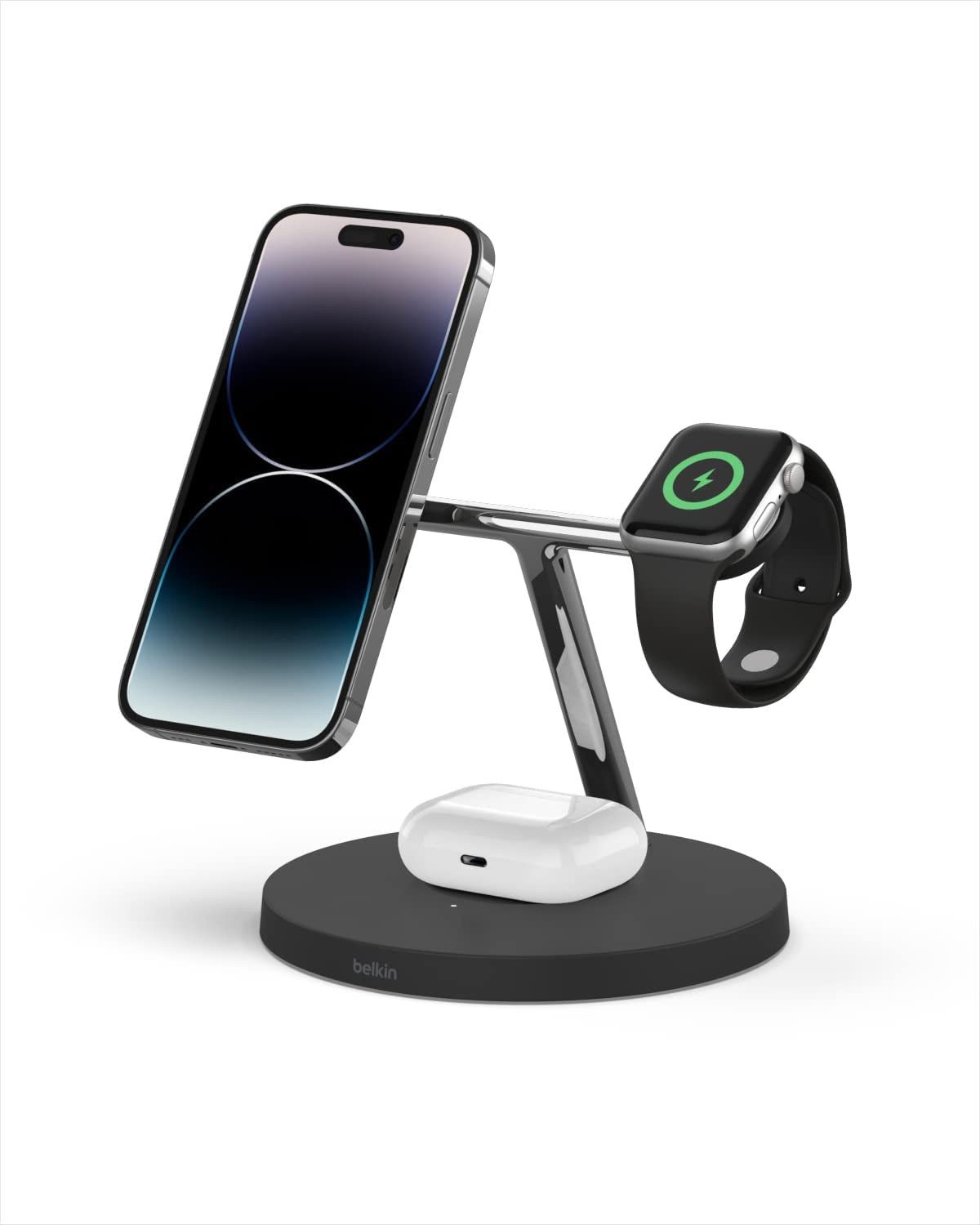 Belkin Magsafe 3-In-1 Wireless Charging Stand - 2ND GEN W/ 33% Faster Wireless Charging for Apple Watch - Iphone 14, 13 & 12 Series & Airpods - Magsafe Charging Station for Multiple Devices - Black  Belkin Black 3 in 1 Stand (Old) 