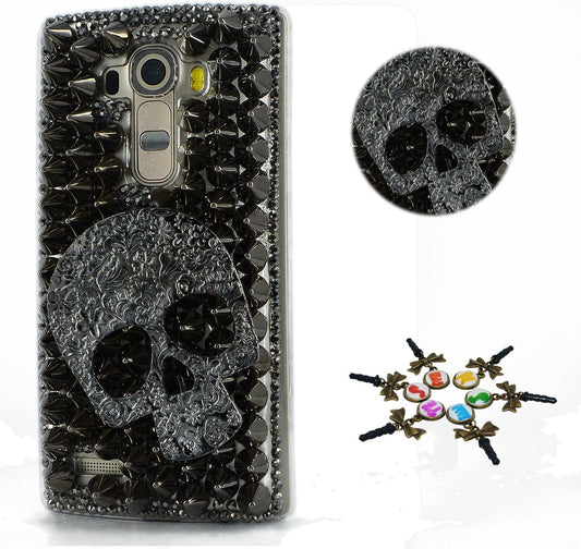 STENES LG G7 Case, LG G7 Thinq Case - STYLISH - 100+ Bling Crystal - 3D Handmade Bling Punk Big Skull Design Protective Cover Case for LG G7 Thinq - Black  STENES   