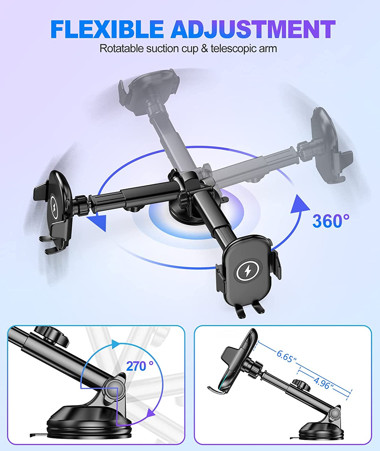 Wireless Car Charger, OBRFFE 15W Qi Car Phone Holder Mount Wireless Charging with QC3.0 Adapter, Fast Charging Phone Mount for Car Compatible with Iphone 14 13 12 11 Pro Max, Samsung Galaxy S23/S22  OBRFFE   