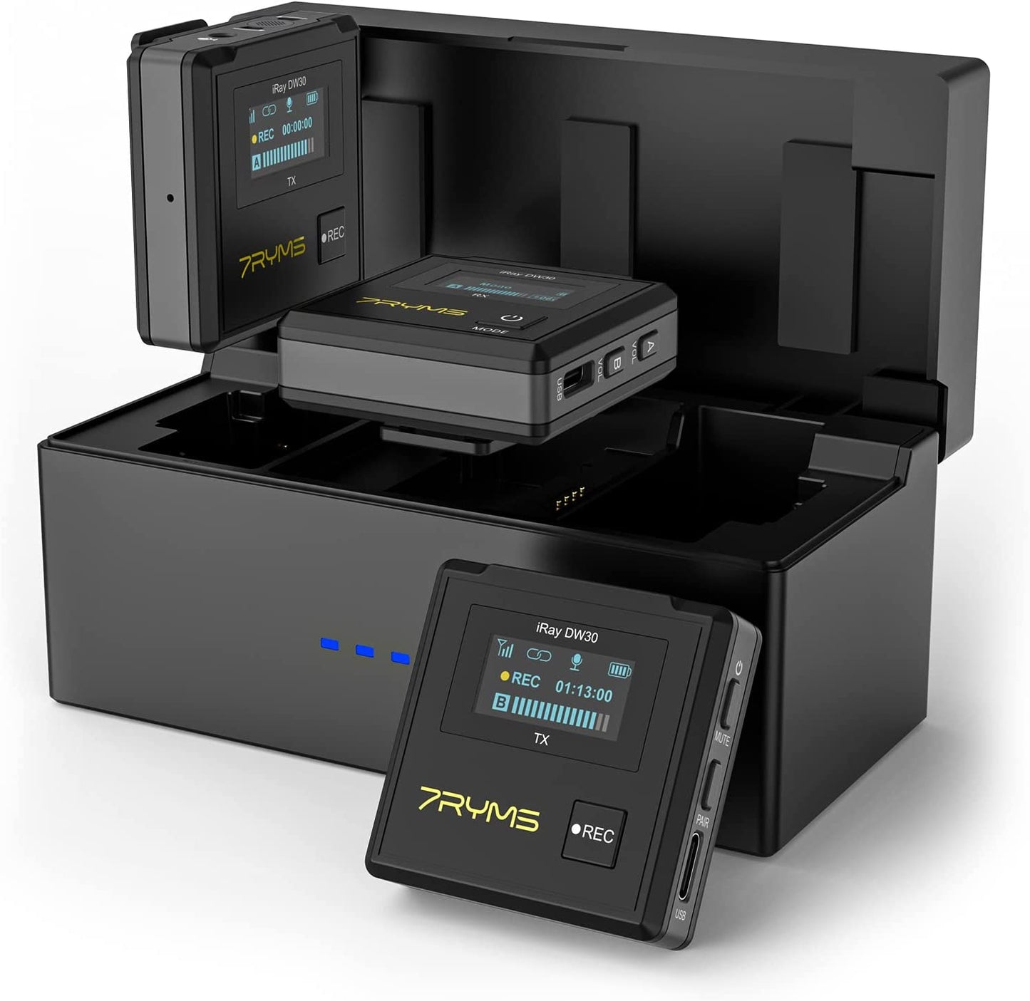 7RYMS 8G Onboard Recording Wireless-Lavalier-Microphone System Iray DW30 2.4G Dual-Channel Wireless Lapel Mic with Charging Case for Camera, Phone, Iphone, Computer, for Vlogging, Filming, Streaming  7RYMS   