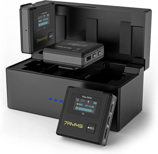 7RYMS 8G Onboard Recording Wireless-Lavalier-Microphone System Iray DW30 2.4G Dual-Channel Wireless Lapel Mic with Charging Case for Camera, Phone, Iphone, Computer, for Vlogging, Filming, Streaming  7RYMS   