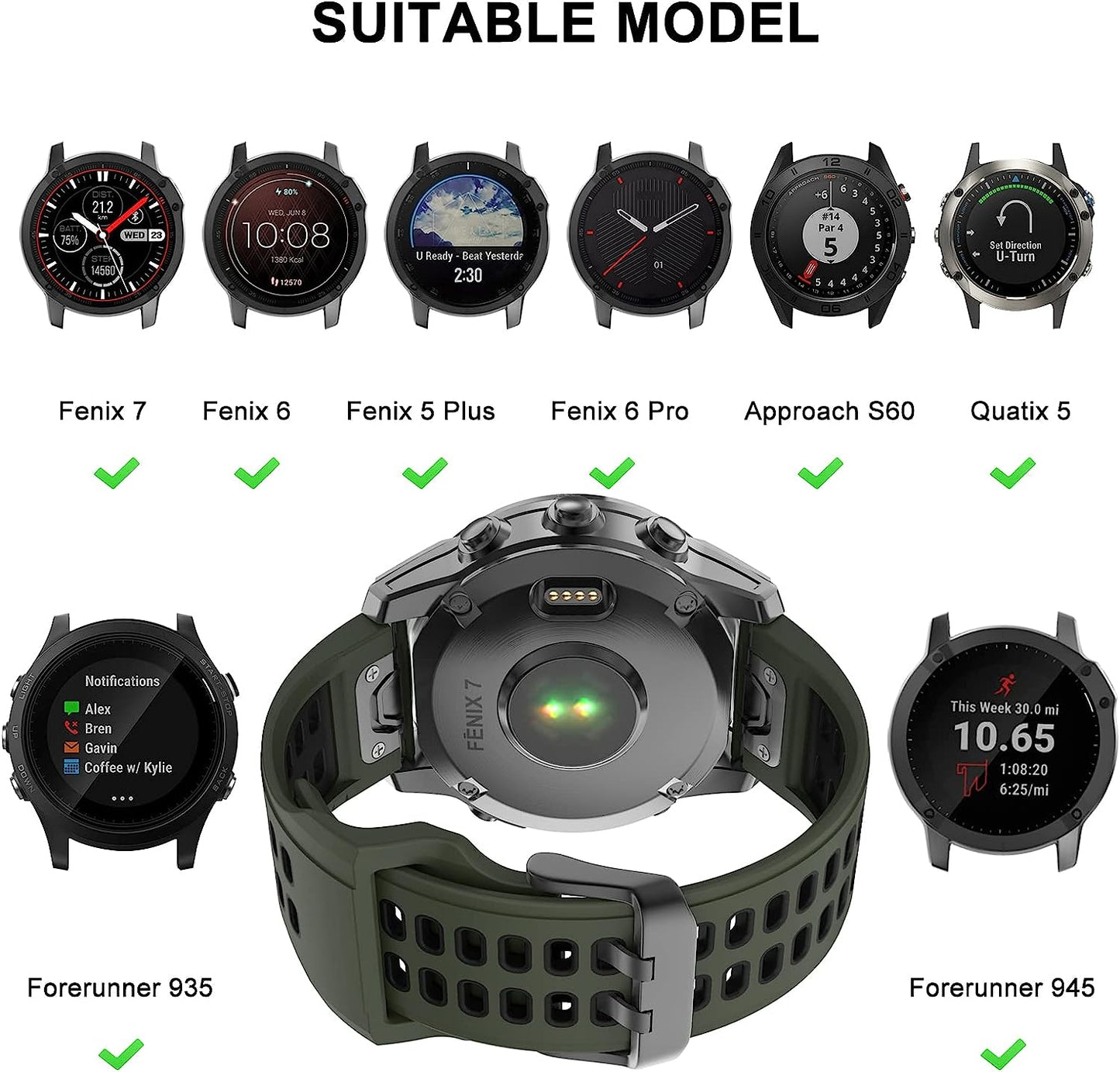 Isabake Compatible with Fenix 7 Band 22Mm Easy-Fit Silicone Watch Strap Replacement for Fenix 5/Fenix 5 Plus/Fenix 6/Fenix 6 Pro/ Forerunner 935/Forerunner 945/Approach S60/Quatix 5  Isabake   